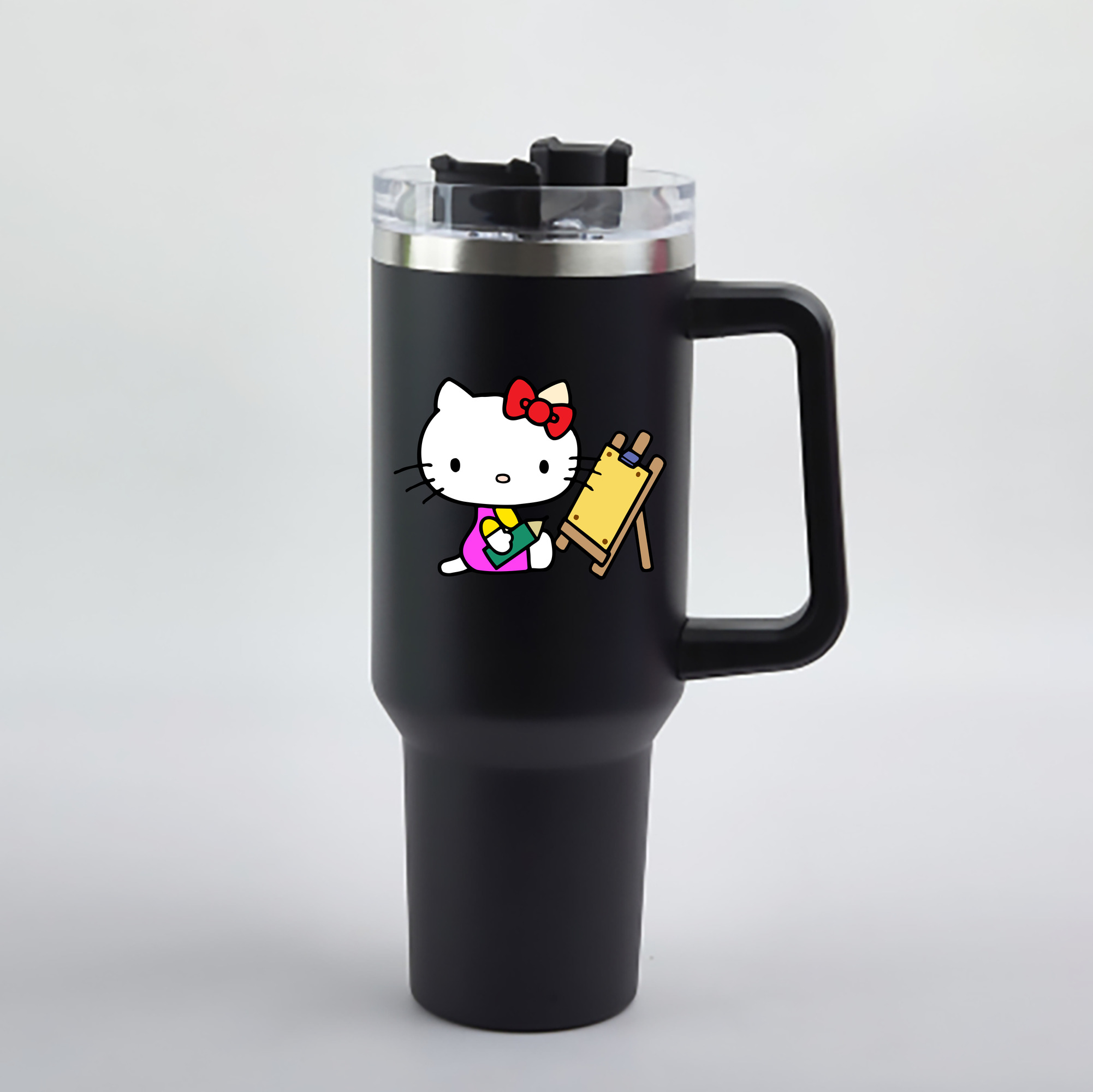 （画像用） Hello Kitty ハローキティ 1200mL車用タンブラー - クリスタルステッカー（プラスチックストロー付き）