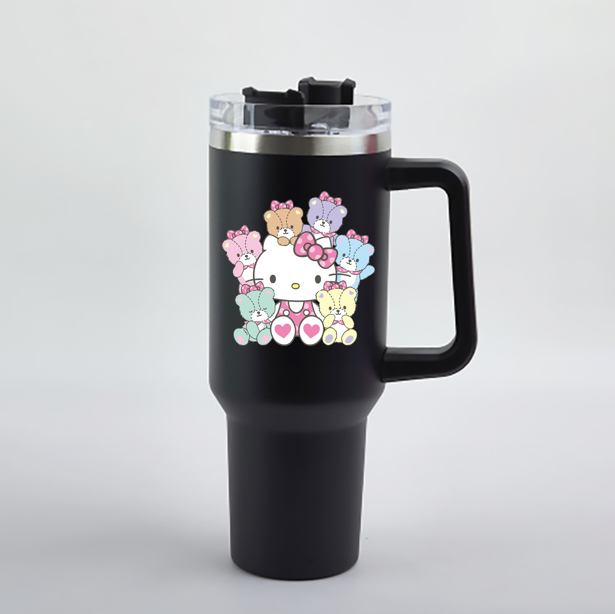 （画像用） Hello Kitty ハローキティ 1200mL車用タンブラー - クリスタルステッカー（プラスチックストロー付き）