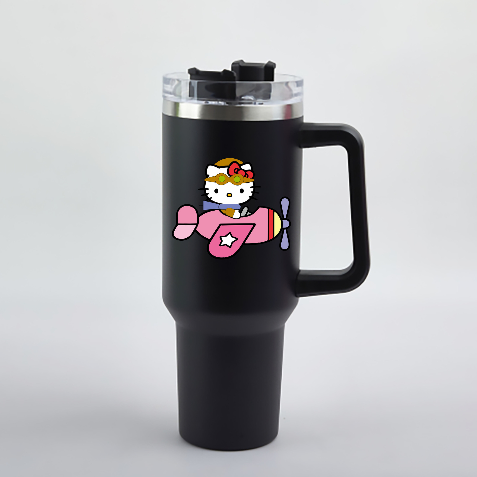 （画像用） Hello Kitty ハローキティ 1200mL車用タンブラー - クリスタルステッカー（プラスチックストロー付き）