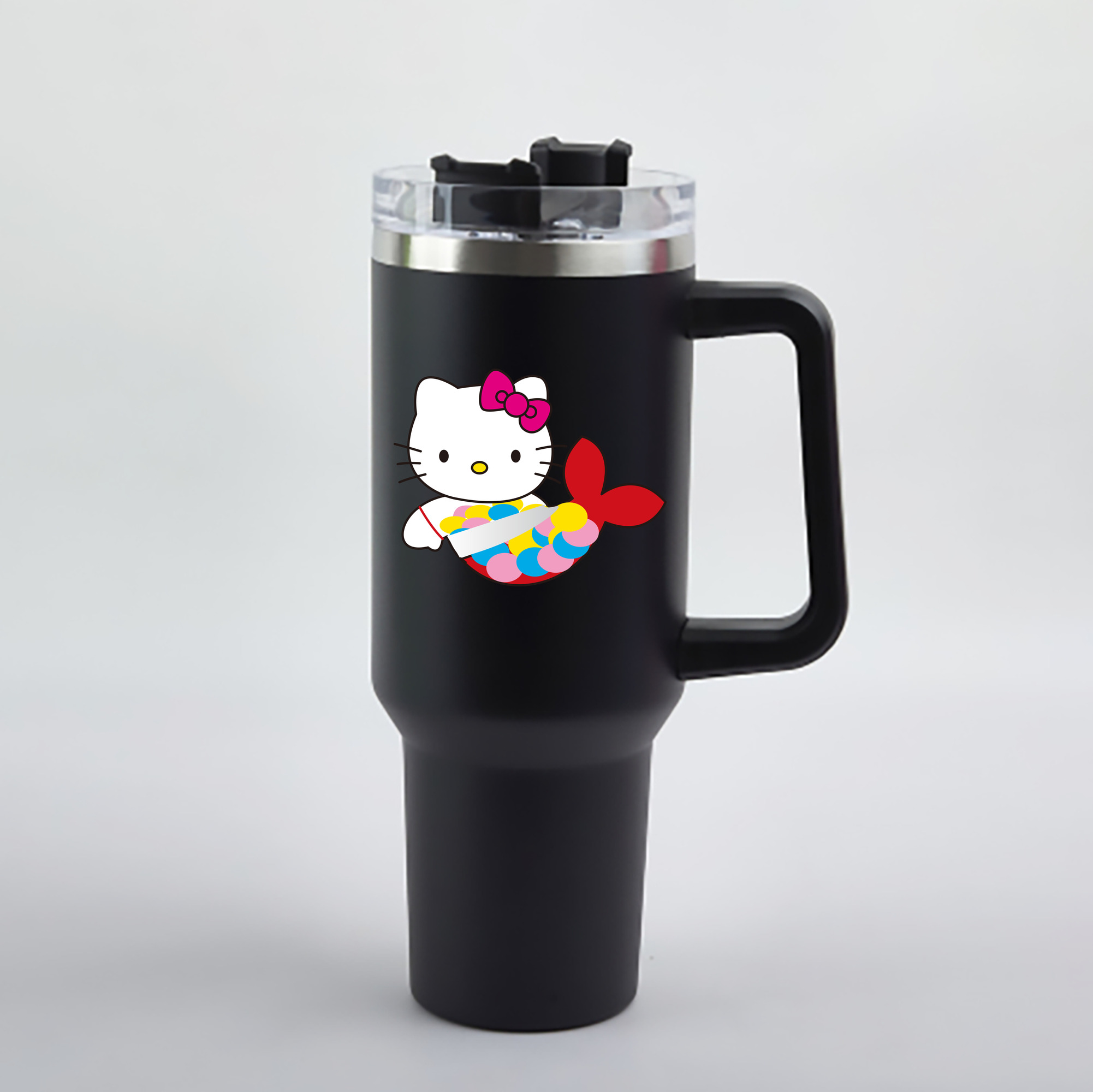 （画像用） Hello Kitty ハローキティ 1200mL車用タンブラー - クリスタルステッカー（プラスチックストロー付き）
