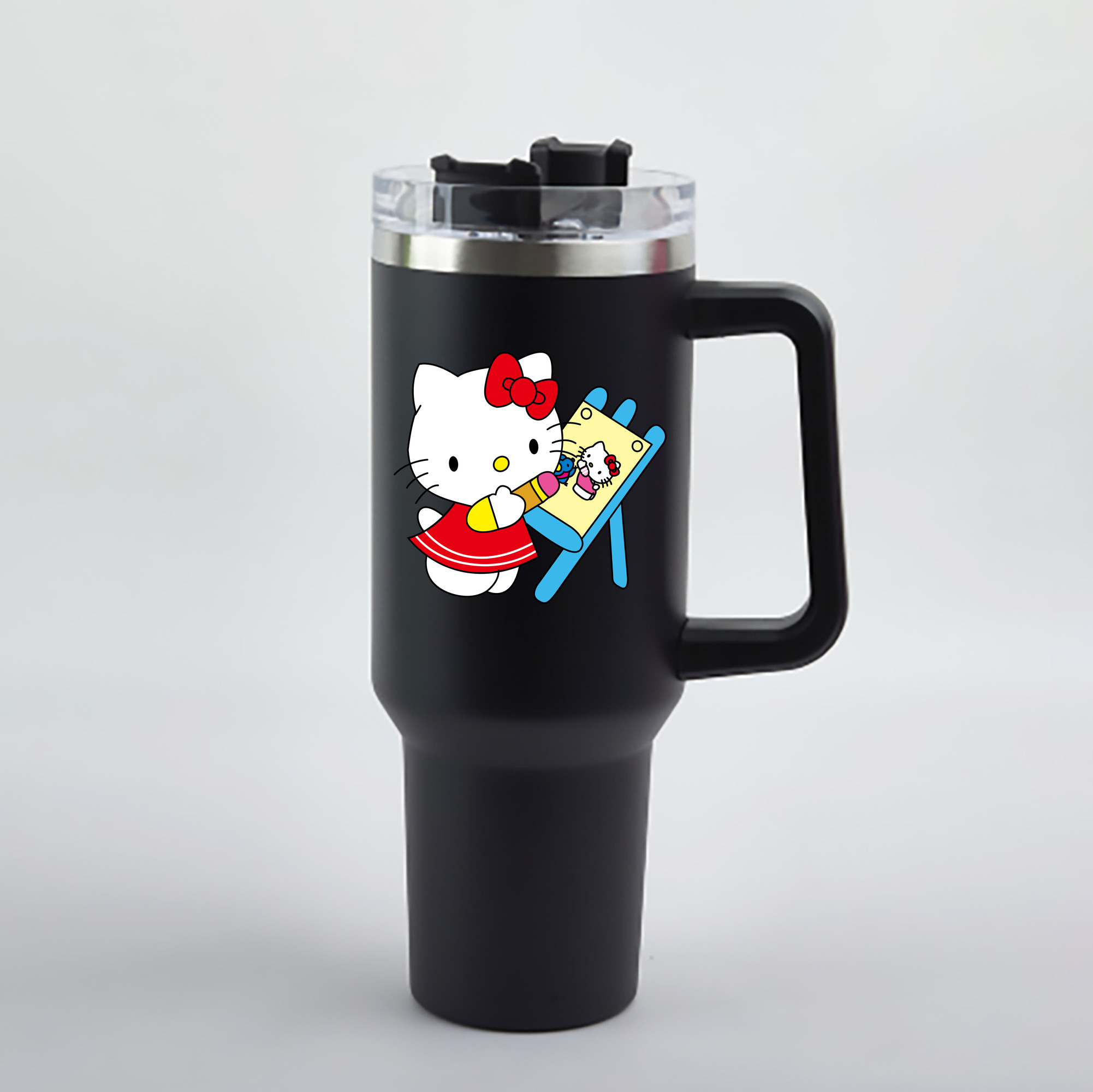 （画像用） Hello Kitty ハローキティ 1200mL車用タンブラー - クリスタルステッカー（プラスチックストロー付き）