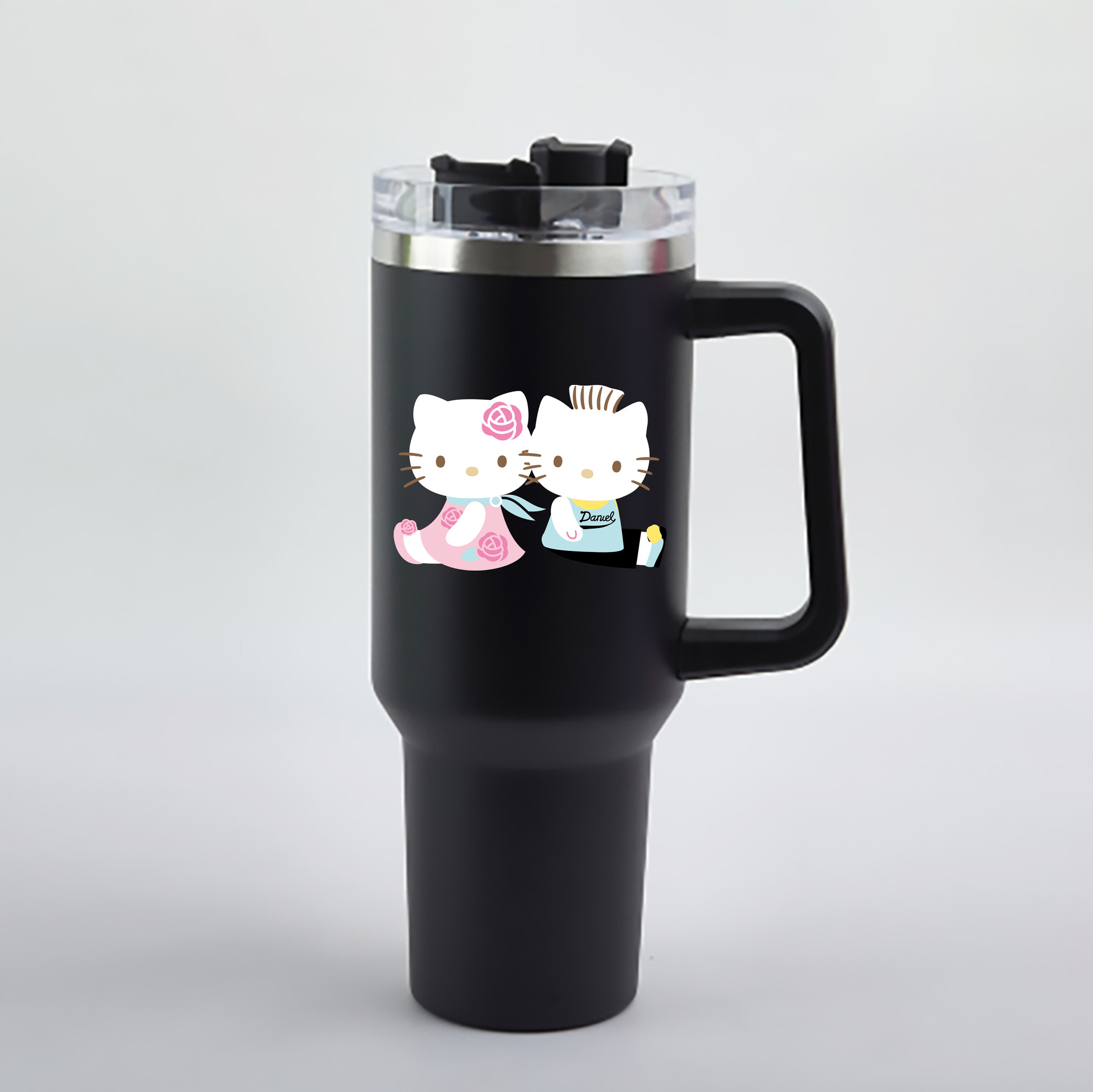 （画像用） Hello Kitty ハローキティ 1200mL車用タンブラー - クリスタルステッカー（プラスチックストロー付き）