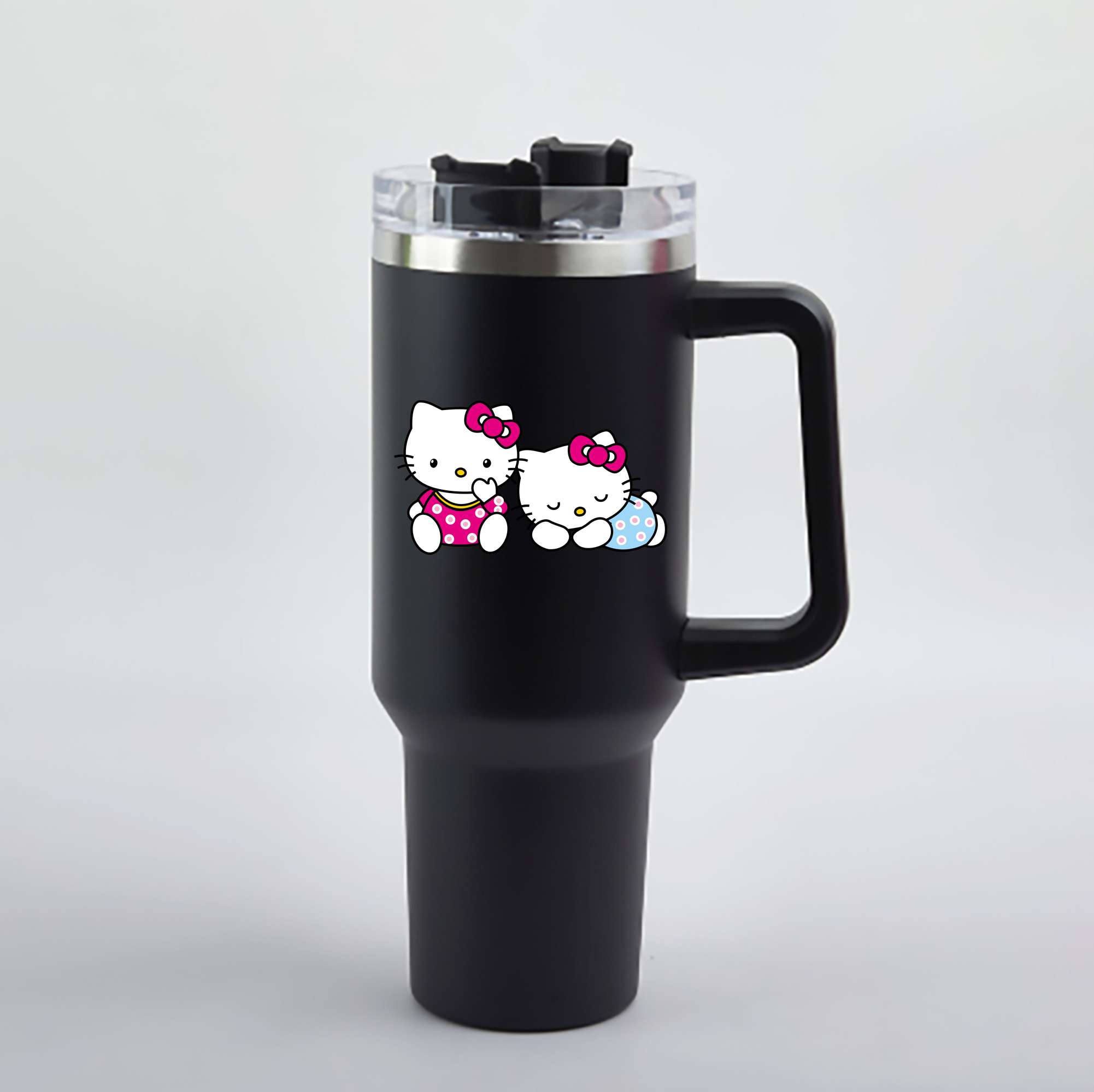 （画像用） Hello Kitty ハローキティ 1200mL車用タンブラー - クリスタルステッカー（プラスチックストロー付き）