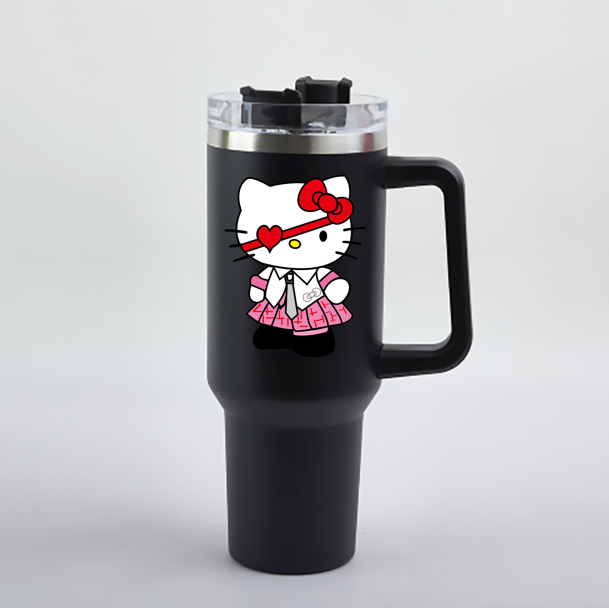 （画像用） Hello Kitty ハローキティ 1200mL車用タンブラー - クリスタルステッカー（プラスチックストロー付き）