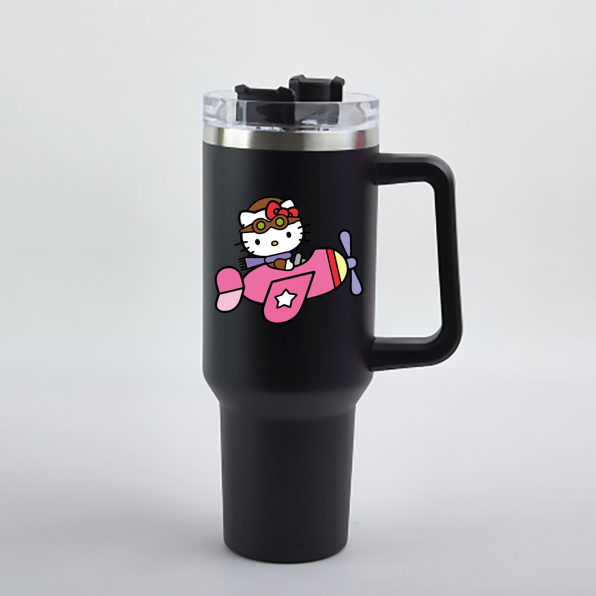 （画像用） Hello Kitty ハローキティ 1200mL車用タンブラー - クリスタルステッカー（プラスチックストロー付き）