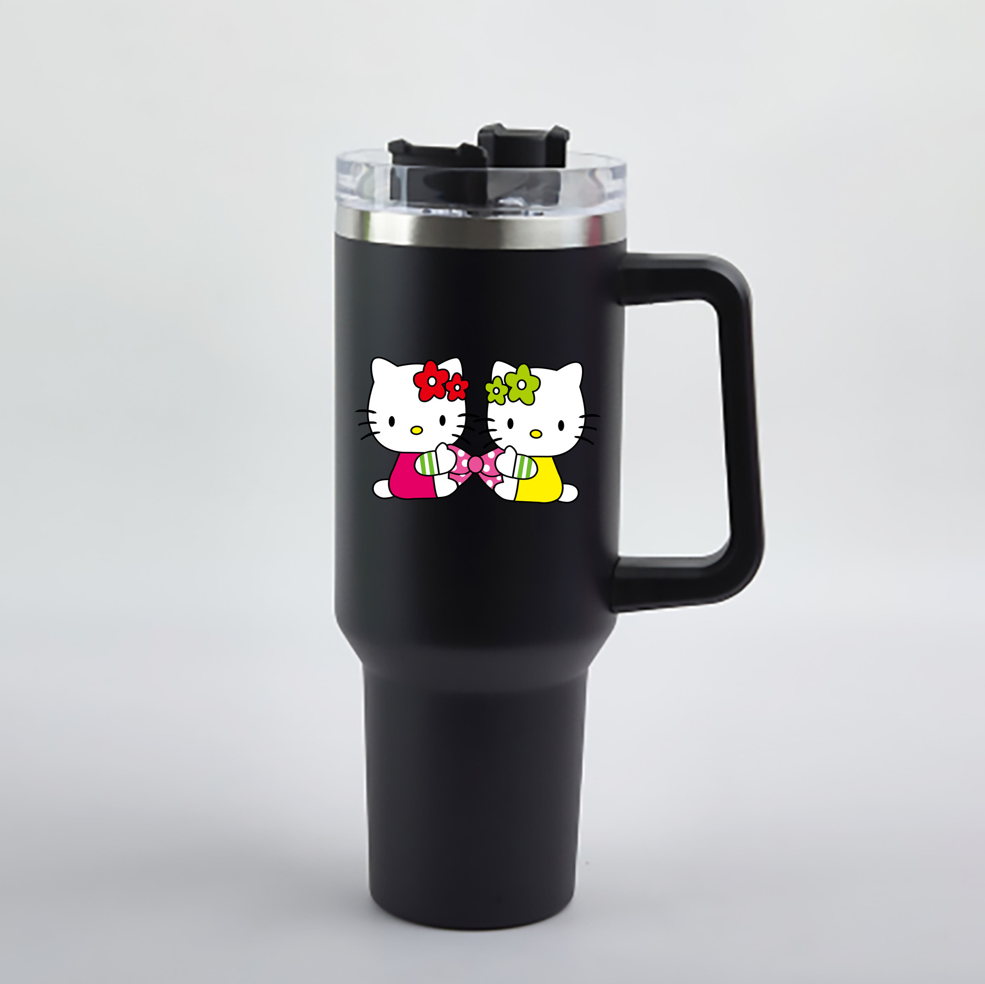 （画像用） Hello Kitty ハローキティ 1200mL車用タンブラー - クリスタルステッカー（プラスチックストロー付き）