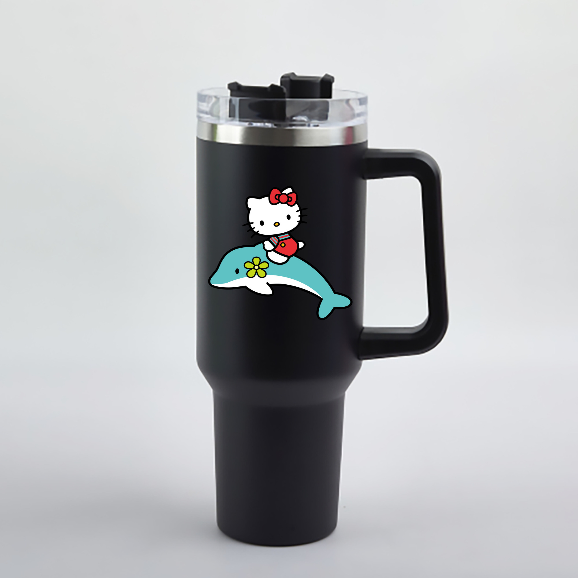 （画像用） Hello Kitty ハローキティ 1200mL車用タンブラー - クリスタルステッカー（プラスチックストロー付き）
