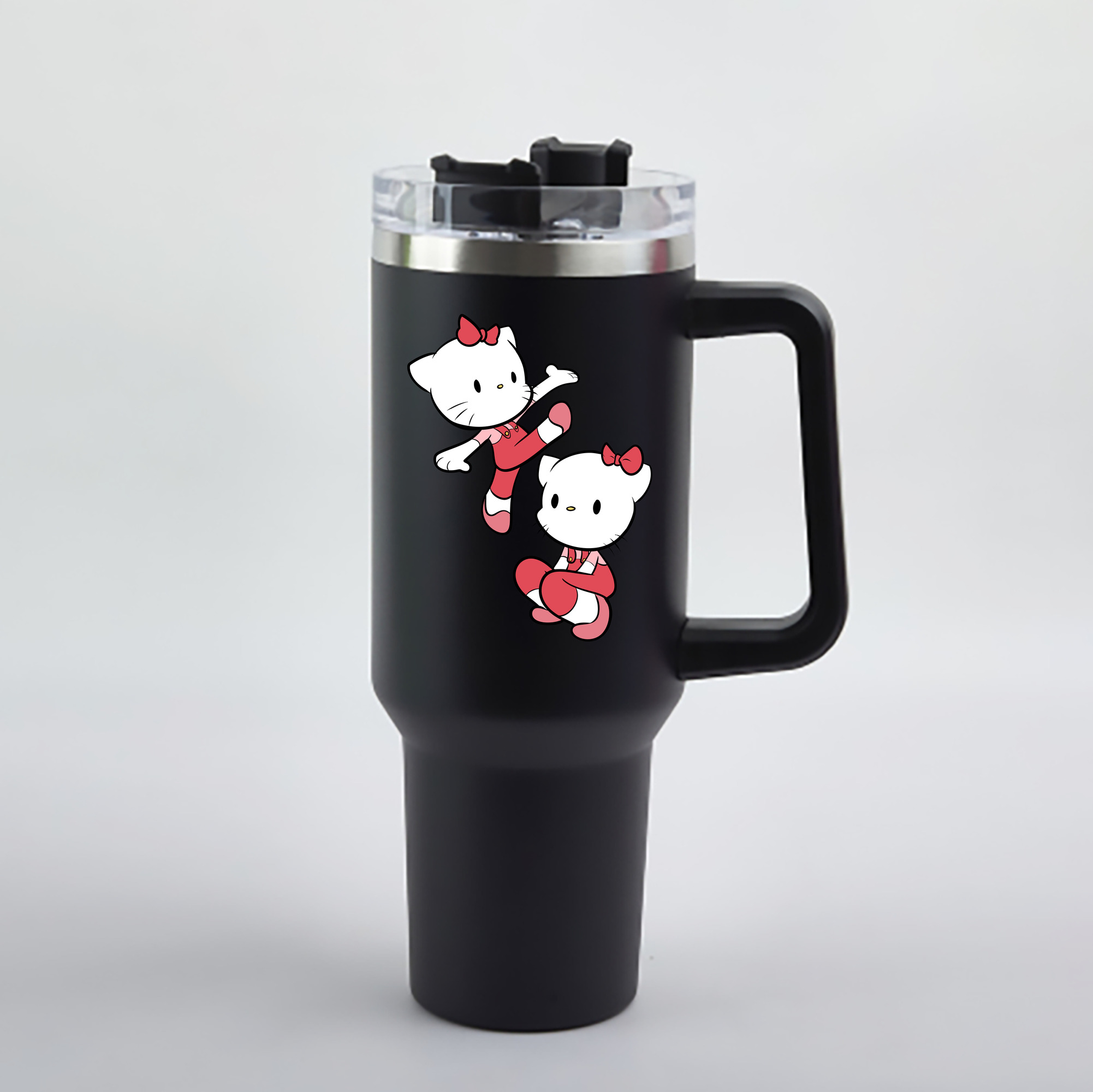 （画像用） Hello Kitty ハローキティ 1200mL車用タンブラー - クリスタルステッカー（プラスチックストロー付き）