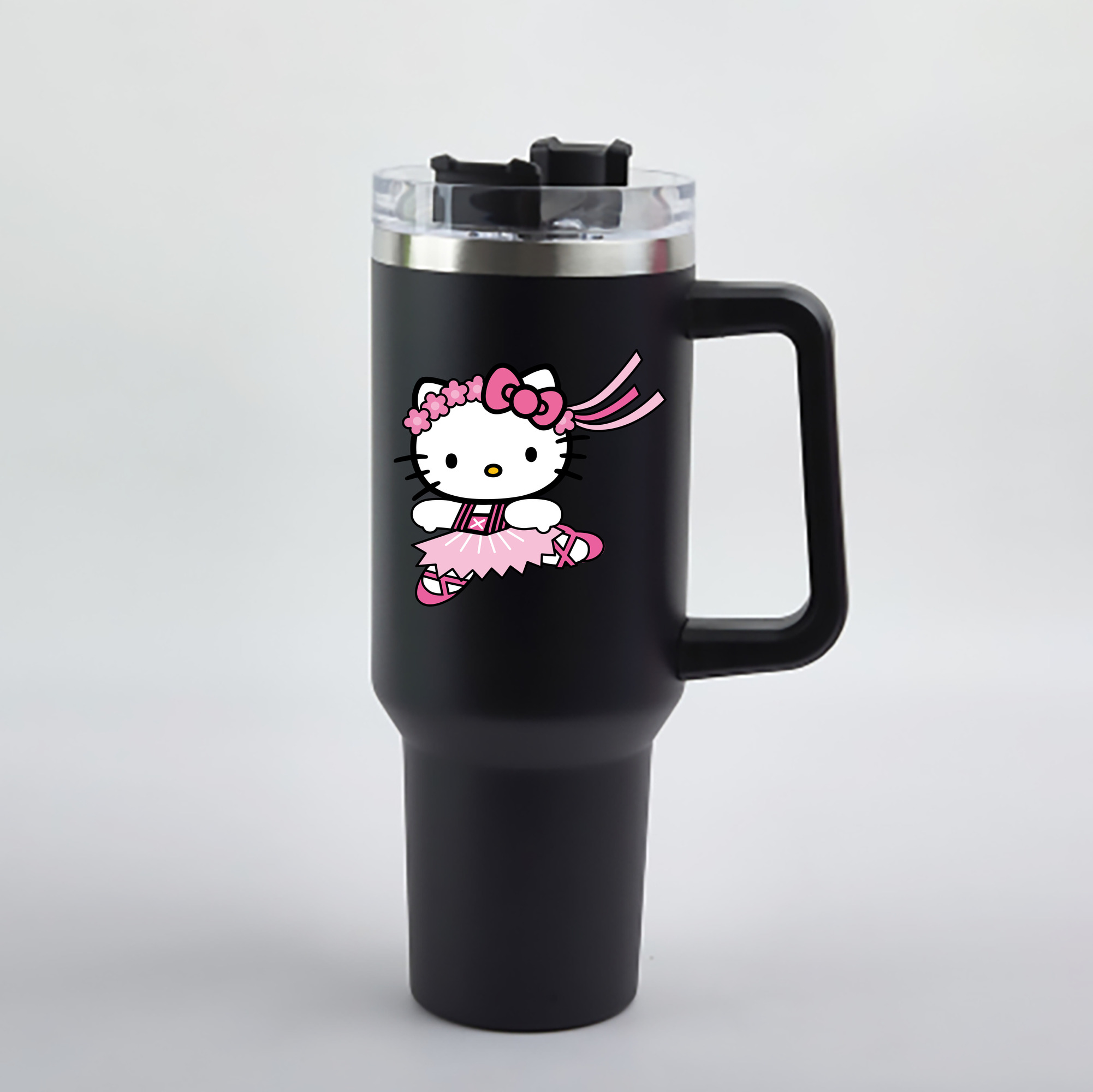 （画像用） Hello Kitty ハローキティ 1200mL車用タンブラー - クリスタルステッカー（プラスチックストロー付き）