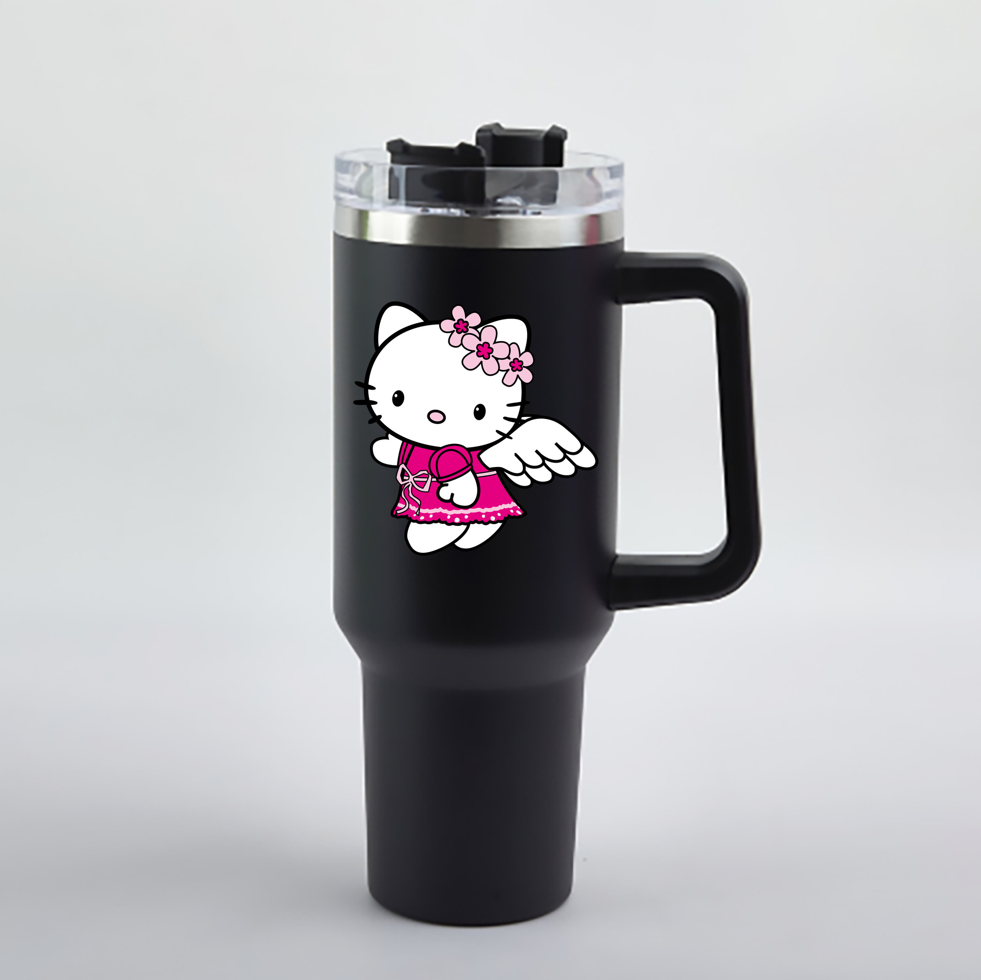 （画像用） Hello Kitty ハローキティ 1200mL車用タンブラー - クリスタルステッカー（プラスチックストロー付き）