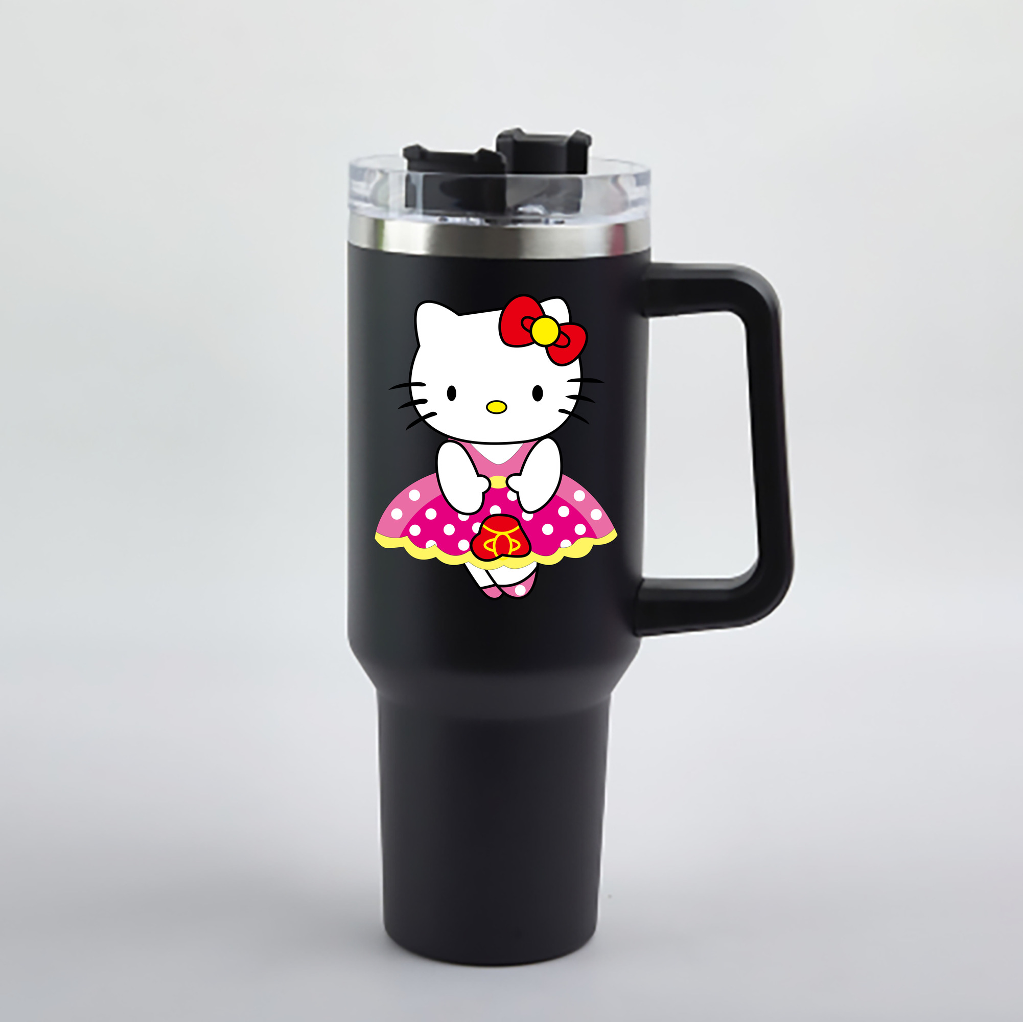 （画像用） Hello Kitty ハローキティ 1200mL車用タンブラー - クリスタルステッカー（プラスチックストロー付き）