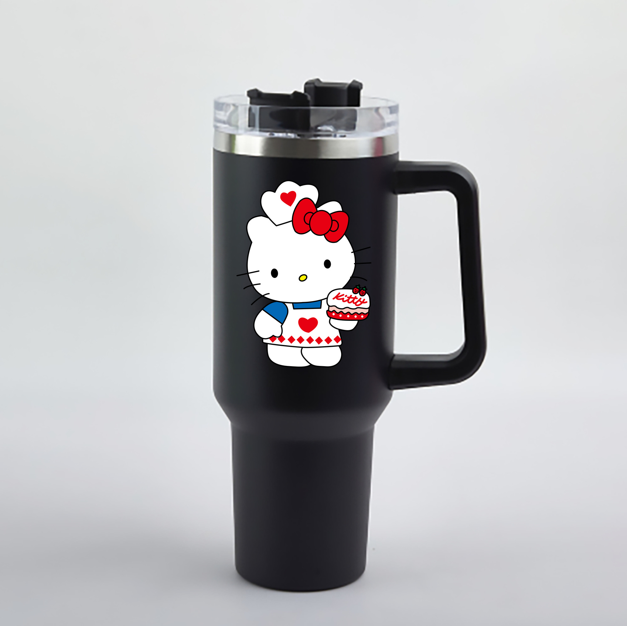 （画像用） Hello Kitty ハローキティ 1200mL車用タンブラー - クリスタルステッカー（プラスチックストロー付き）