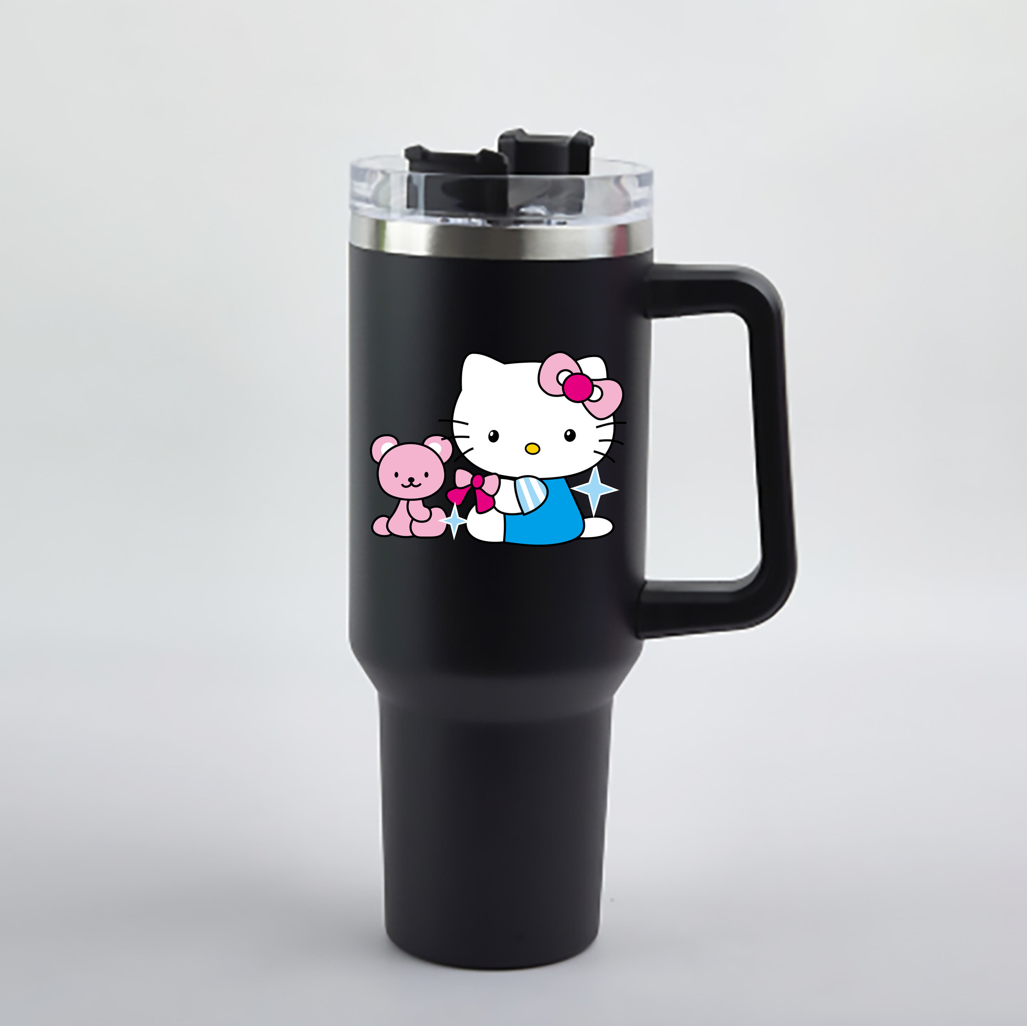 （画像用） Hello Kitty ハローキティ 1200mL車用タンブラー - クリスタルステッカー（プラスチックストロー付き）