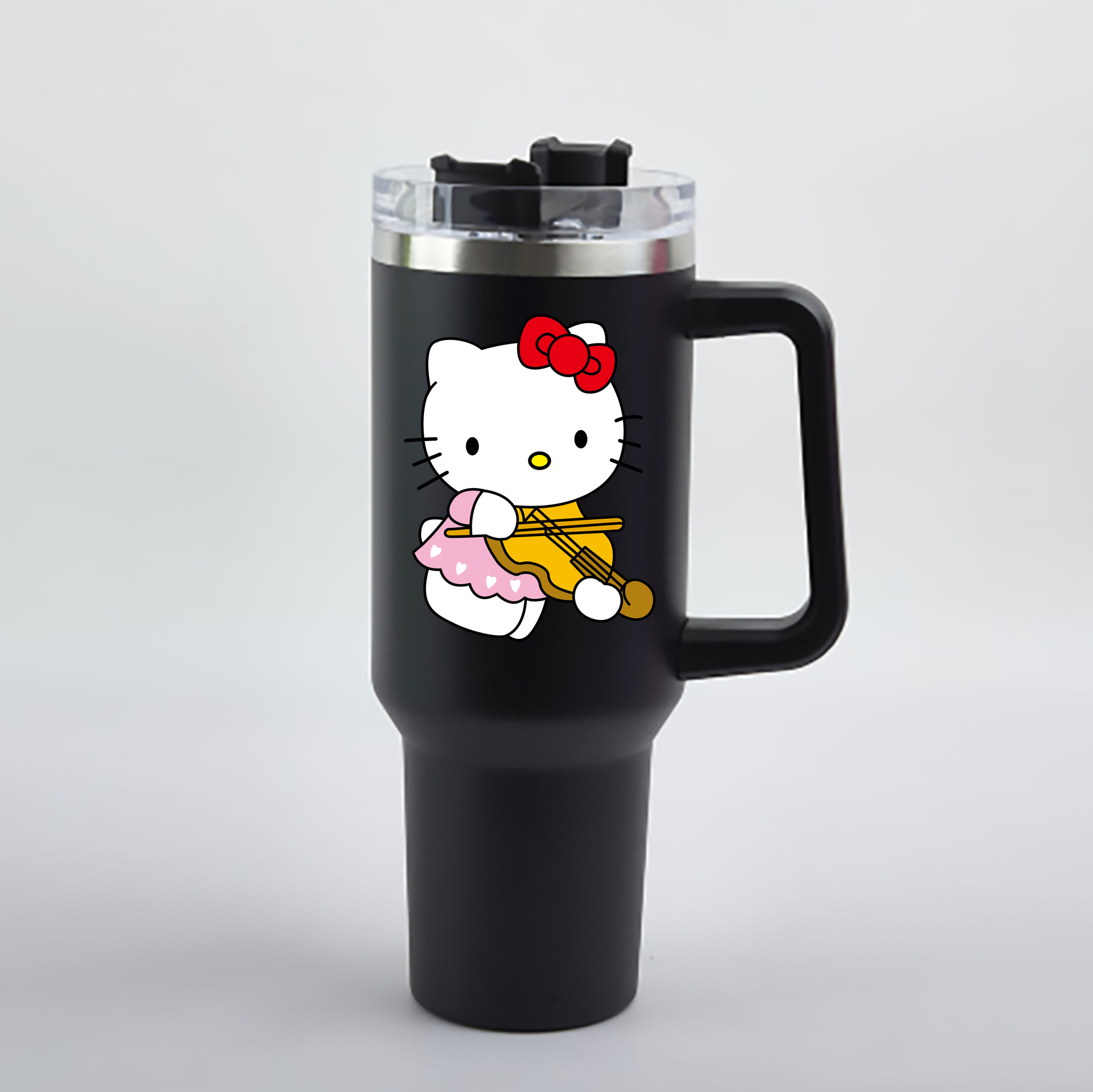 （画像用） Hello Kitty ハローキティ 1200mL車用タンブラー - クリスタルステッカー（プラスチックストロー付き）