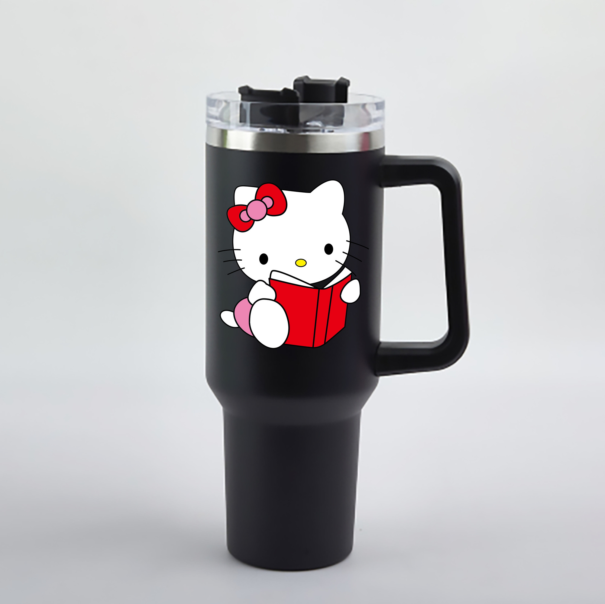 （画像用） Hello Kitty ハローキティ 1200mL車用タンブラー - クリスタルステッカー（プラスチックストロー付き）