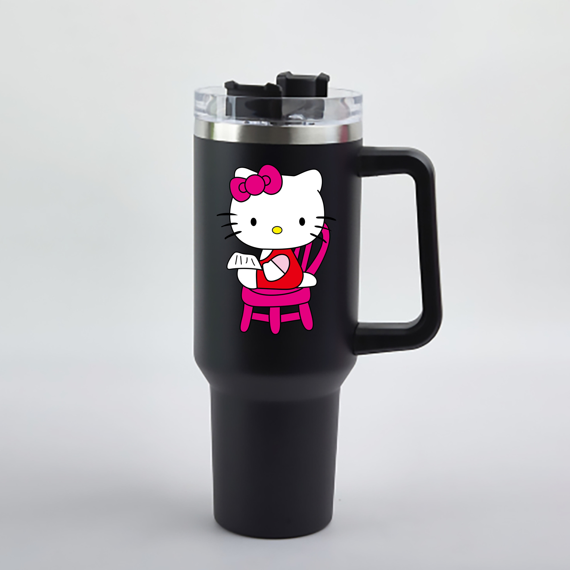 （画像用） Hello Kitty ハローキティ 1200mL車用タンブラー - クリスタルステッカー（プラスチックストロー付き）