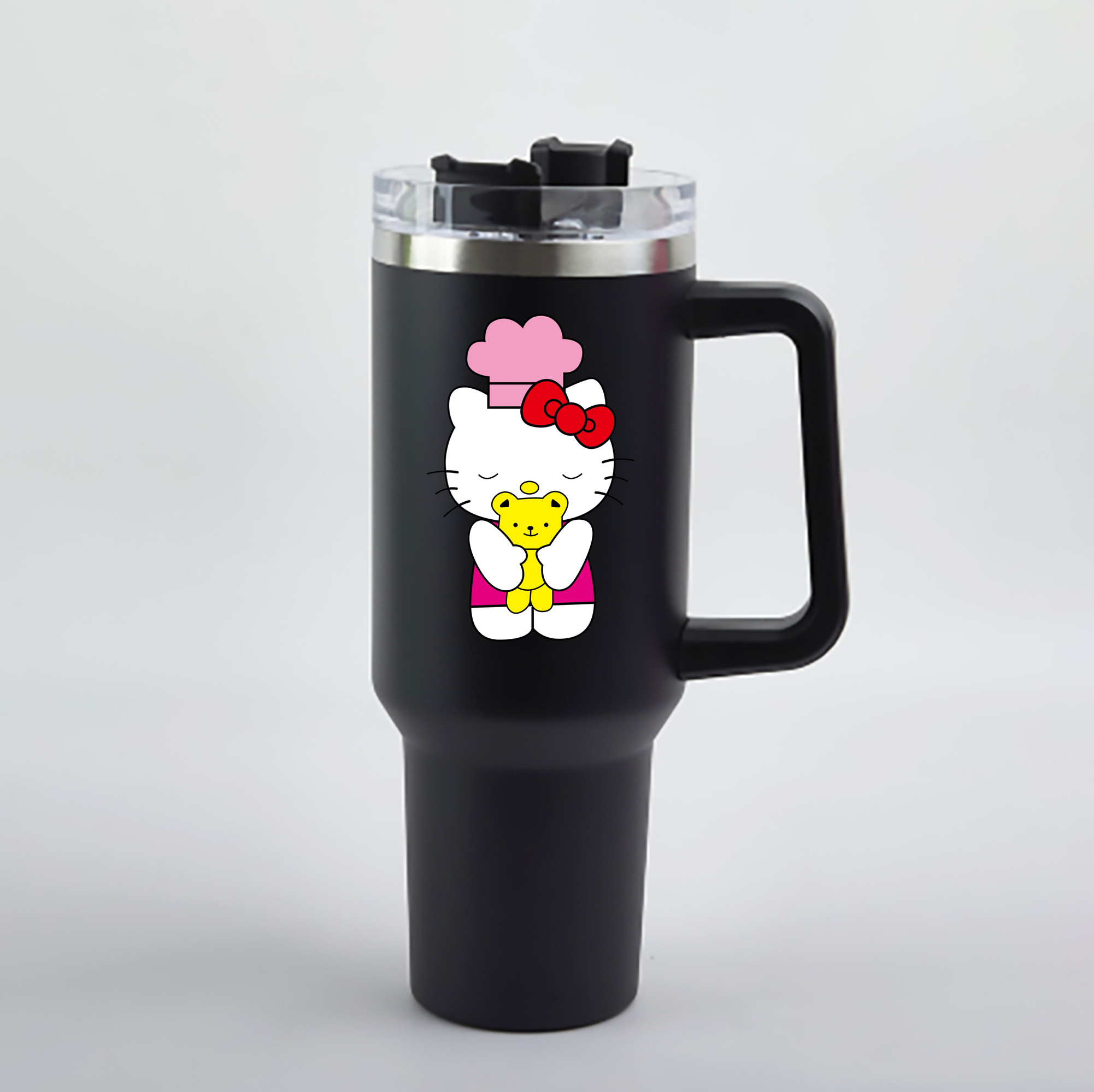 （画像用） Hello Kitty ハローキティ 1200mL車用タンブラー - クリスタルステッカー（プラスチックストロー付き）