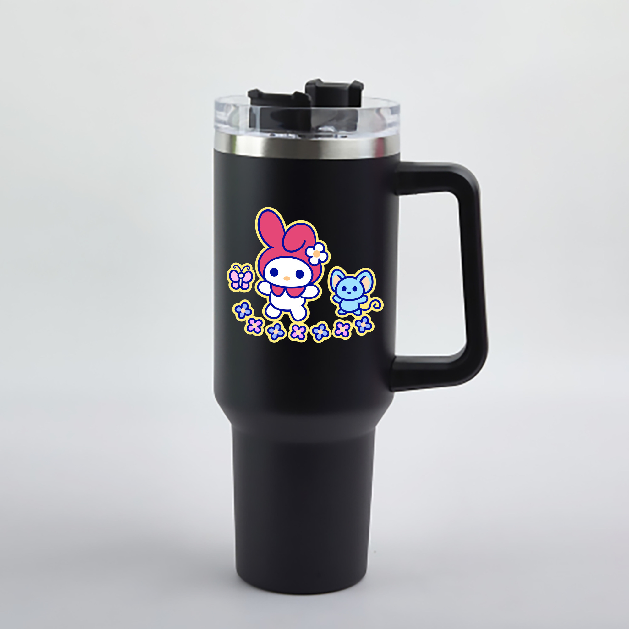 （画像用） Hello Kitty ハローキティ 1200mL車用タンブラー - クリスタルステッカー（プラスチックストロー付き）