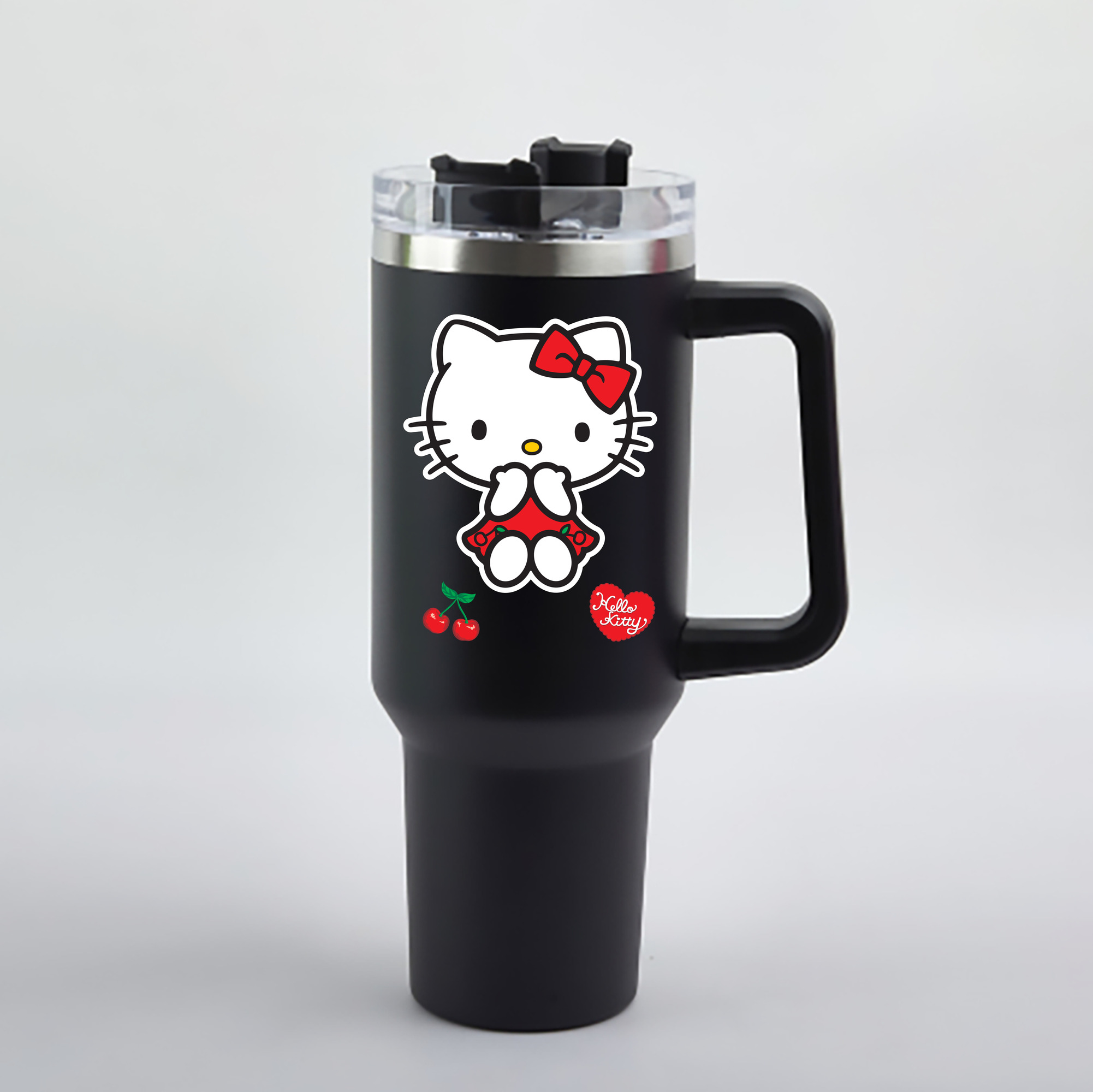 （画像用） Hello Kitty ハローキティ 1200mL車用タンブラー - クリスタルステッカー（プラスチックストロー付き）