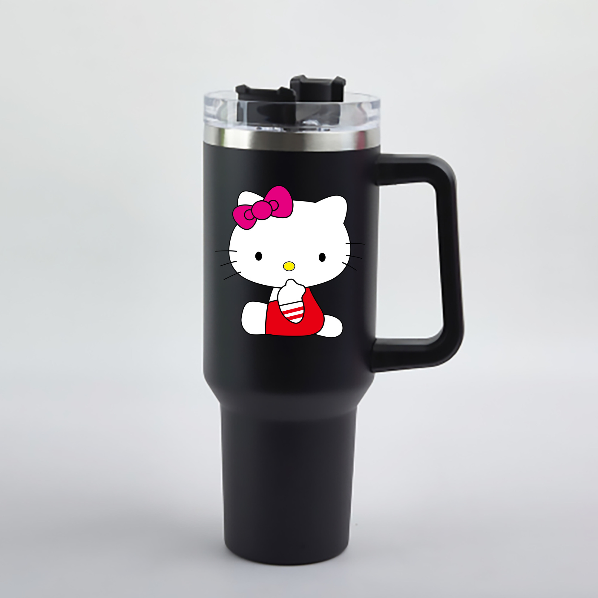 （画像用） Hello Kitty ハローキティ 1200mL車用タンブラー - クリスタルステッカー（プラスチックストロー付き）