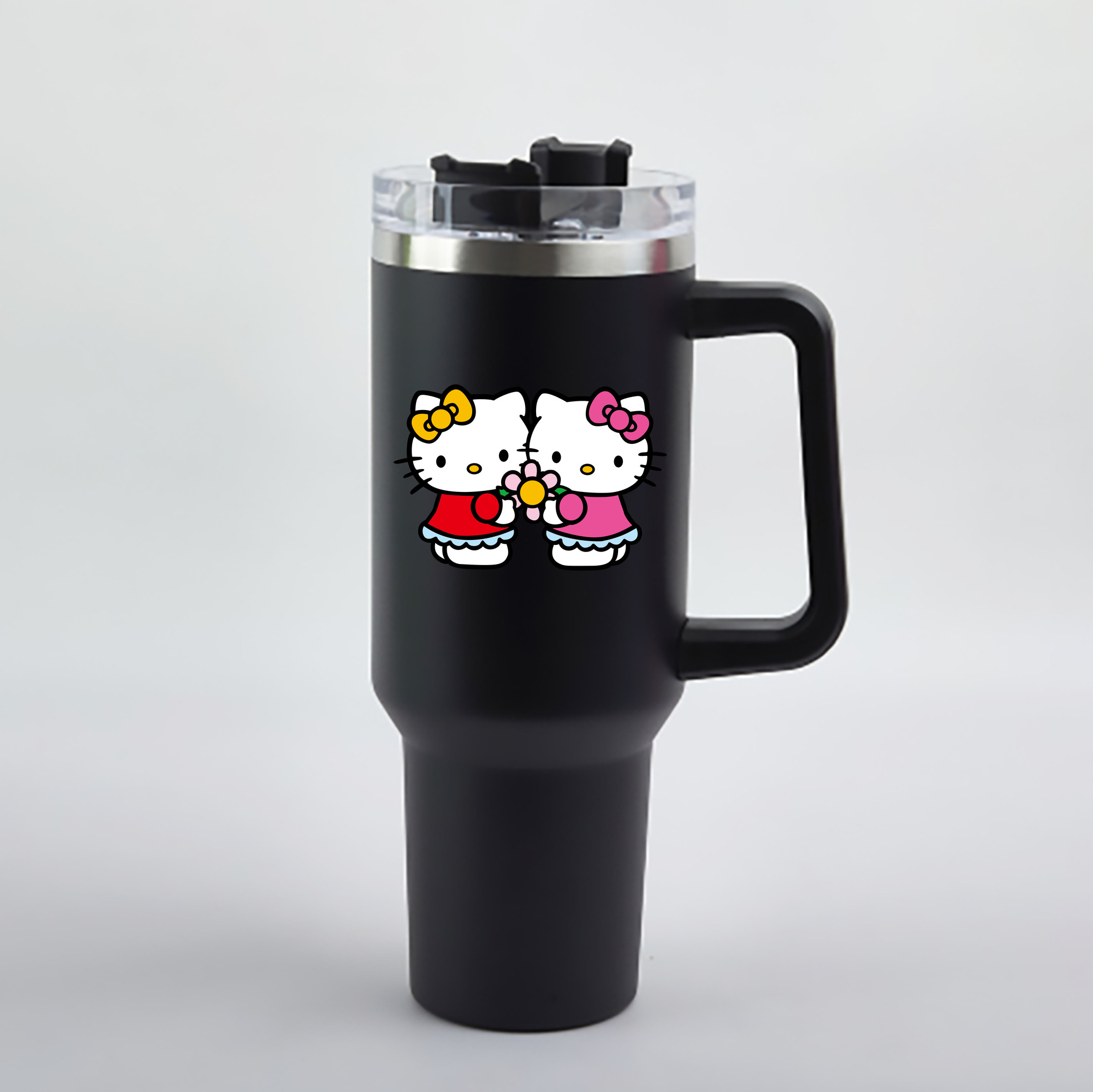 （画像用） Hello Kitty ハローキティ 1200mL車用タンブラー - クリスタルステッカー（プラスチックストロー付き）