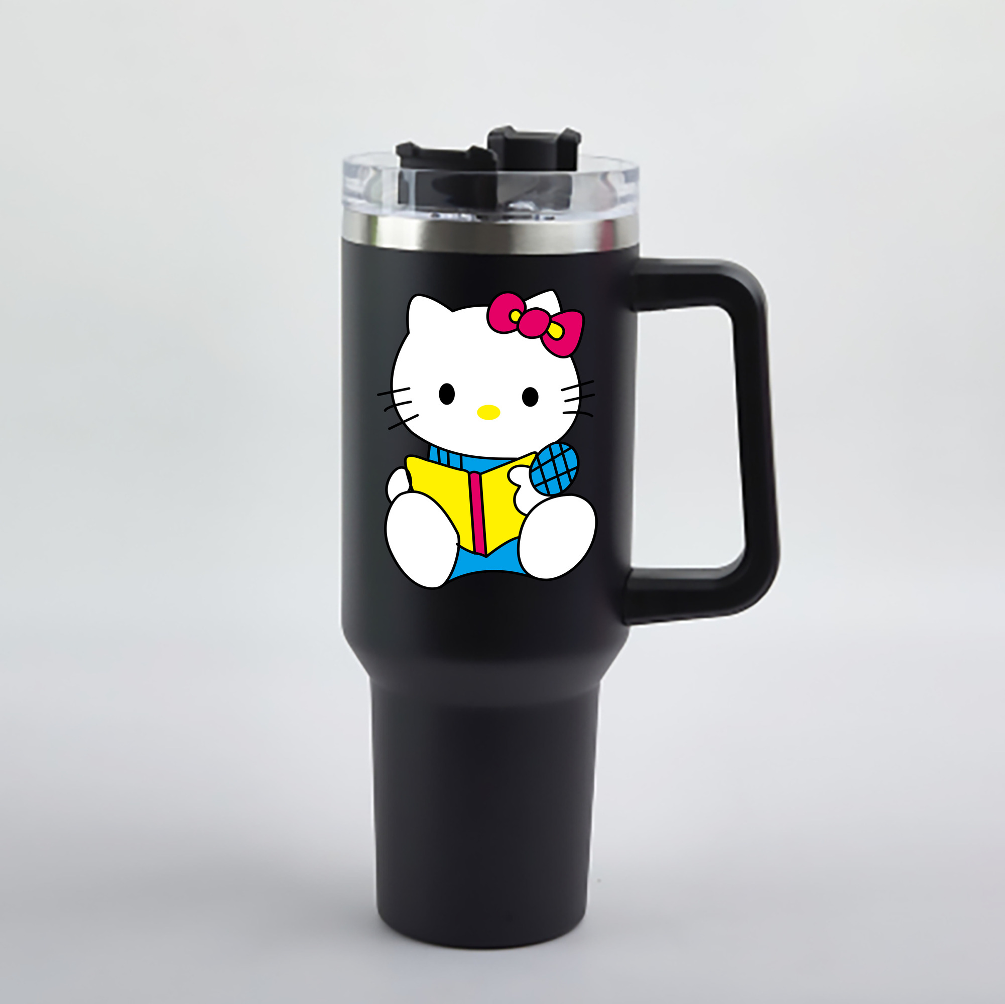 （画像用） Hello Kitty ハローキティ 1200mL車用タンブラー - クリスタルステッカー（プラスチックストロー付き）
