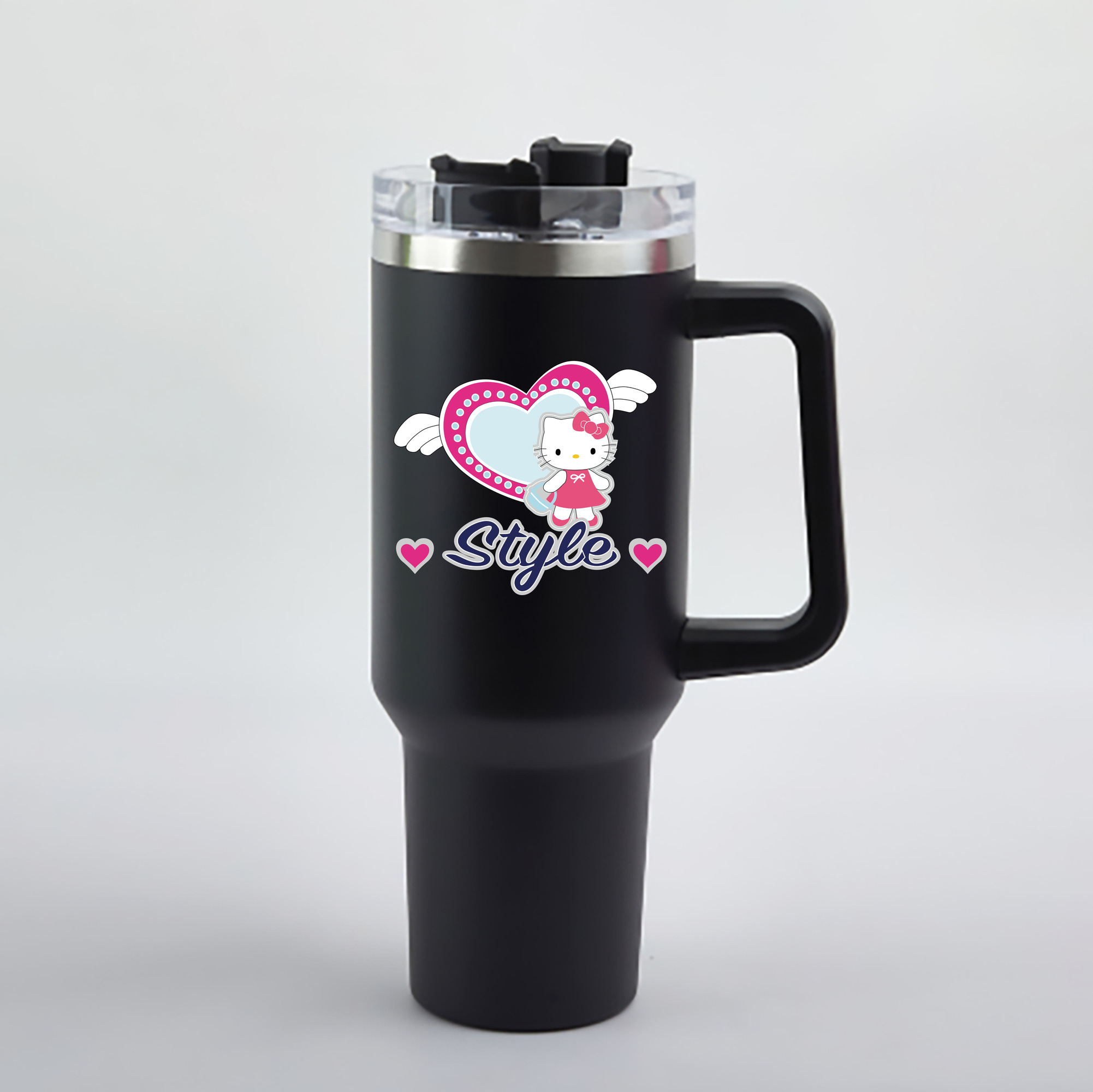 （画像用） Hello Kitty ハローキティ 1200mL車用タンブラー - クリスタルステッカー（プラスチックストロー付き）