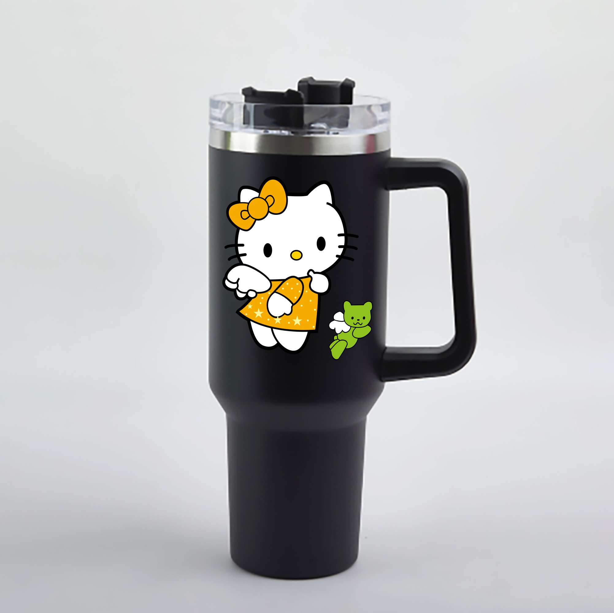 （画像用） Hello Kitty ハローキティ 1200mL車用タンブラー - クリスタルステッカー（プラスチックストロー付き）