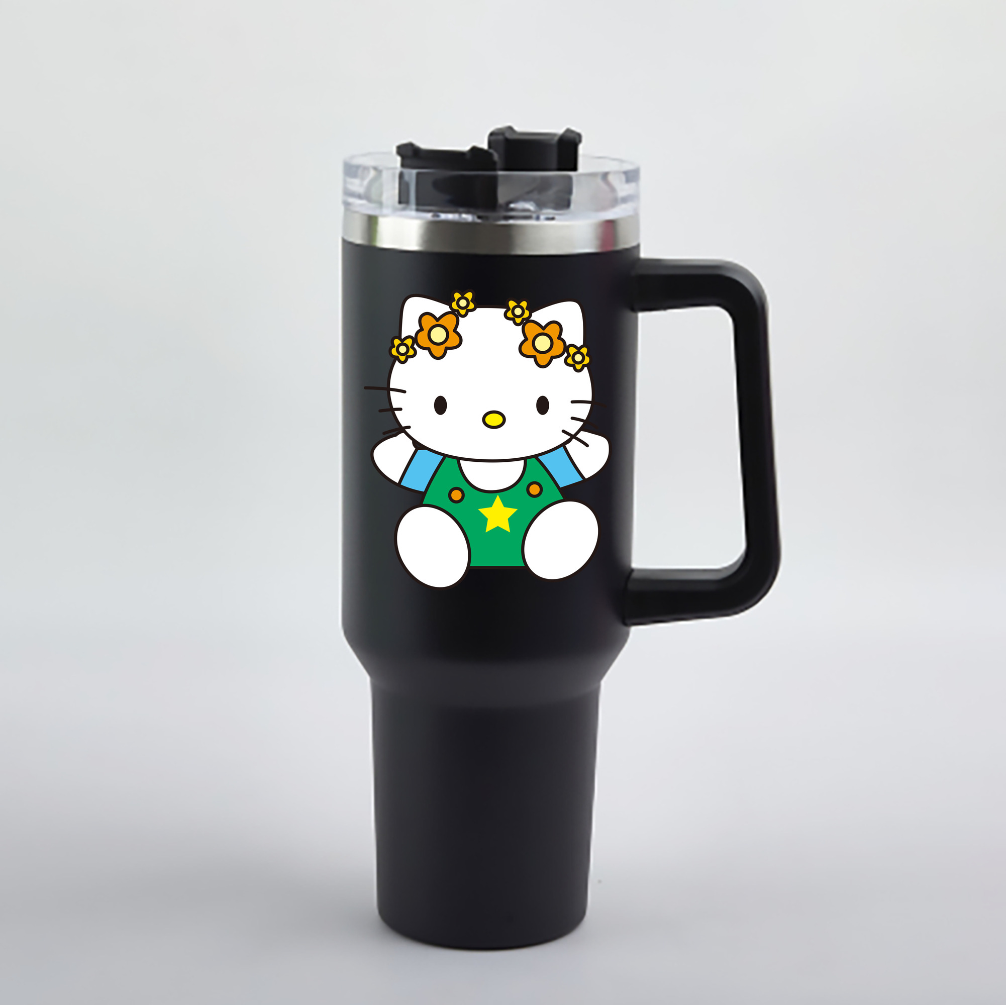 （画像用） Hello Kitty ハローキティ 1200mL車用タンブラー - クリスタルステッカー（プラスチックストロー付き）