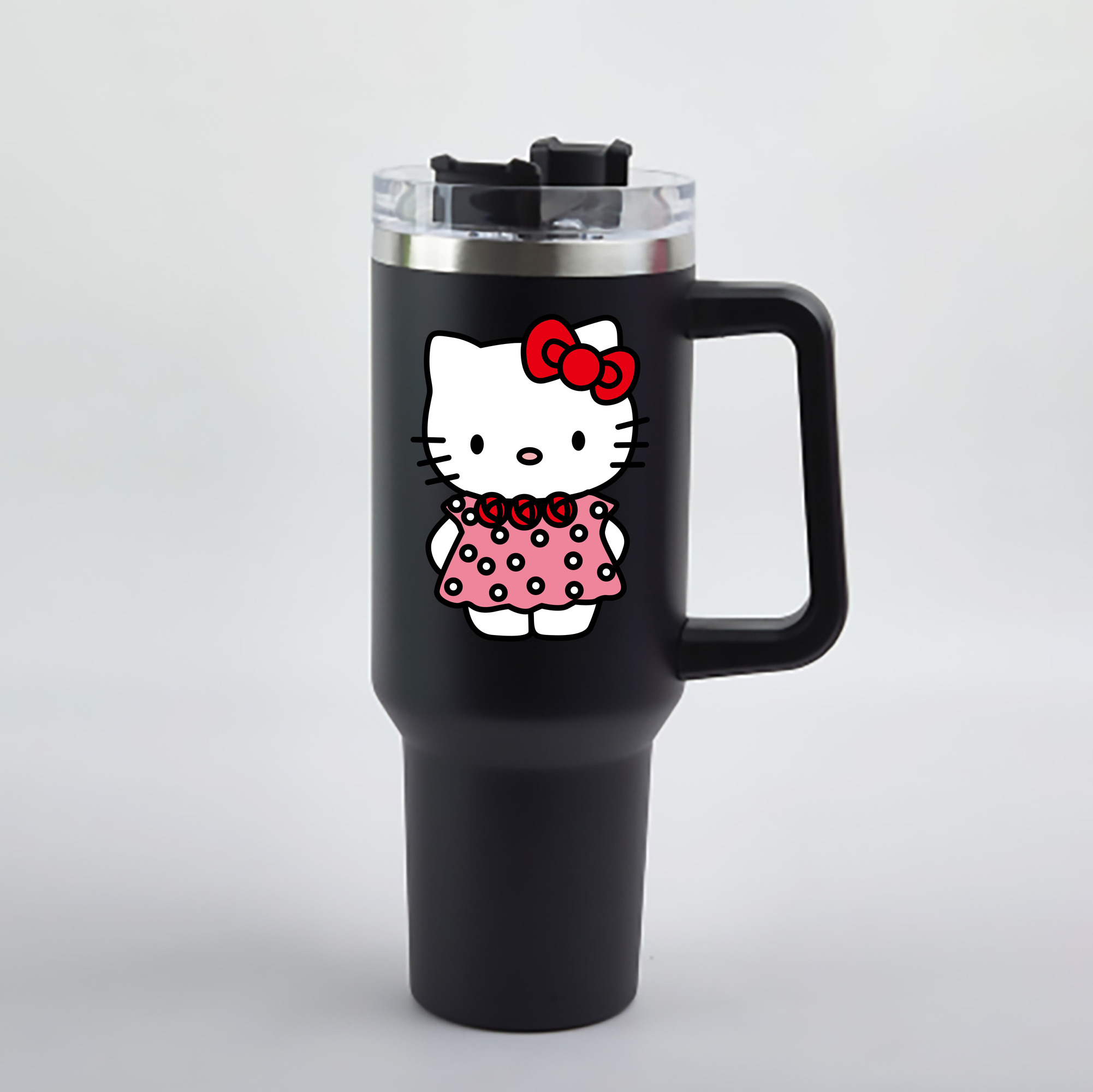 （画像用） Hello Kitty ハローキティ 1200mL車用タンブラー - クリスタルステッカー（プラスチックストロー付き）