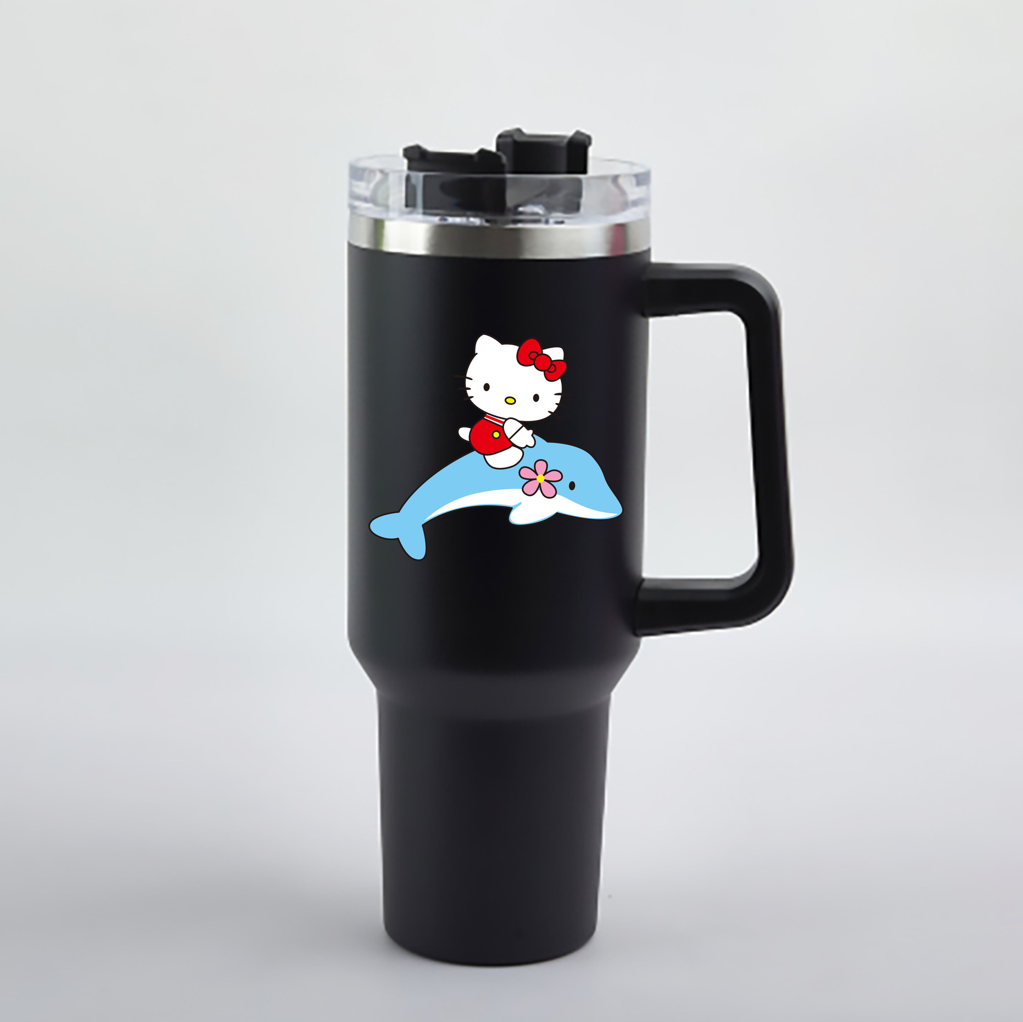 （画像用） Hello Kitty ハローキティ 1200mL車用タンブラー - クリスタルステッカー（プラスチックストロー付き）