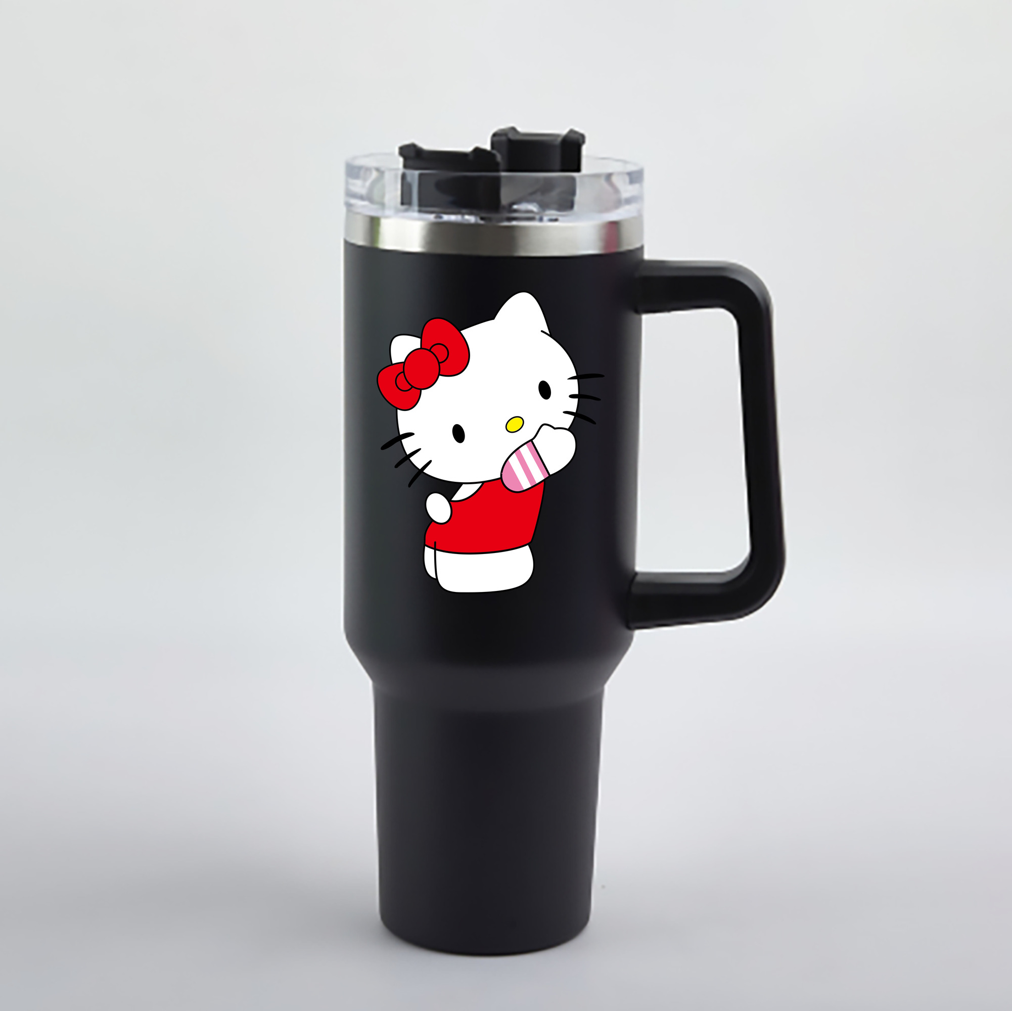 （画像用） Hello Kitty ハローキティ 1200mL車用タンブラー - クリスタルステッカー（プラスチックストロー付き）