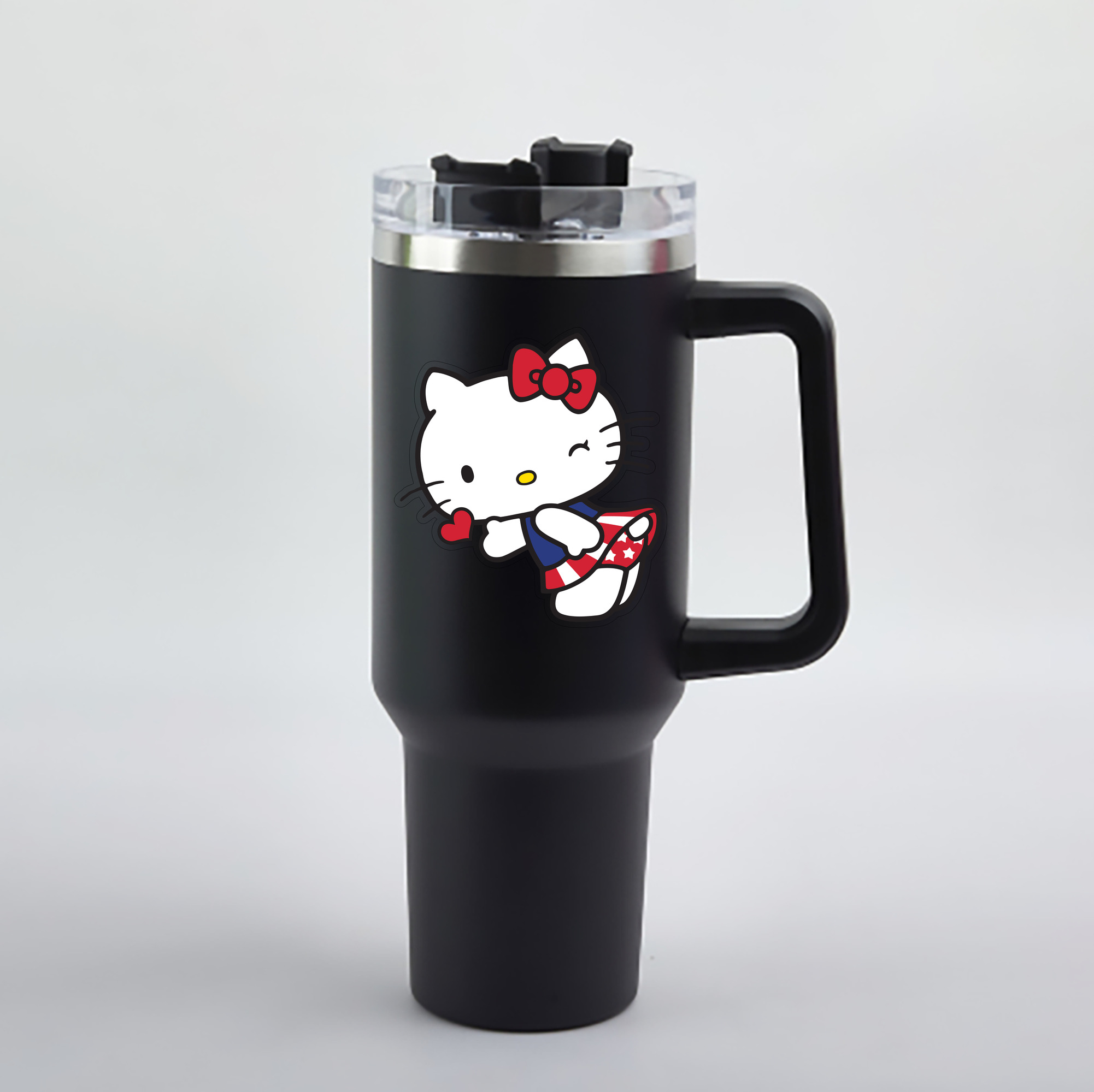 （画像用） Hello Kitty ハローキティ 1200mL車用タンブラー - クリスタルステッカー（プラスチックストロー付き）