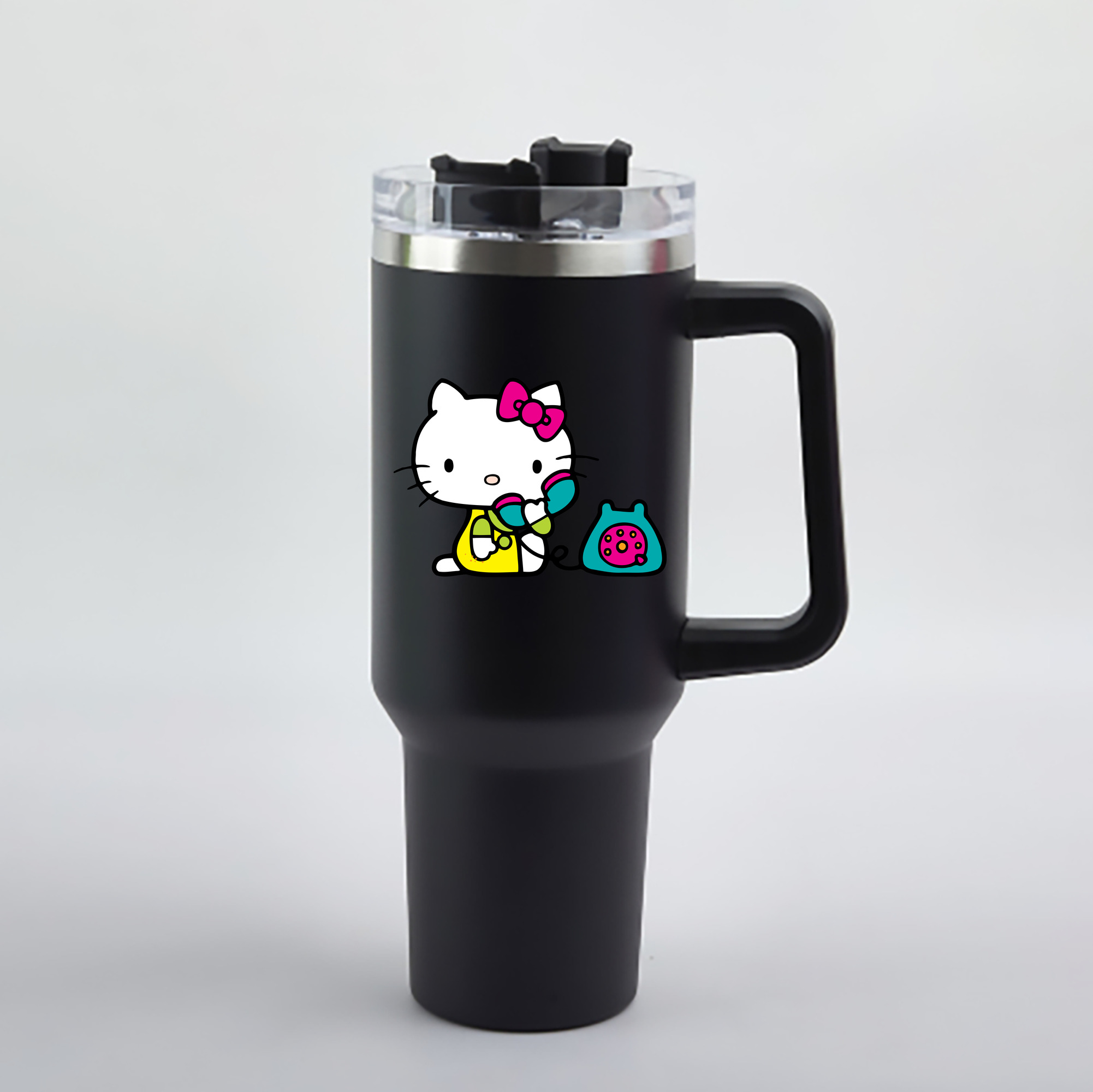 （画像用） Hello Kitty ハローキティ 1200mL車用タンブラー - クリスタルステッカー（プラスチックストロー付き）