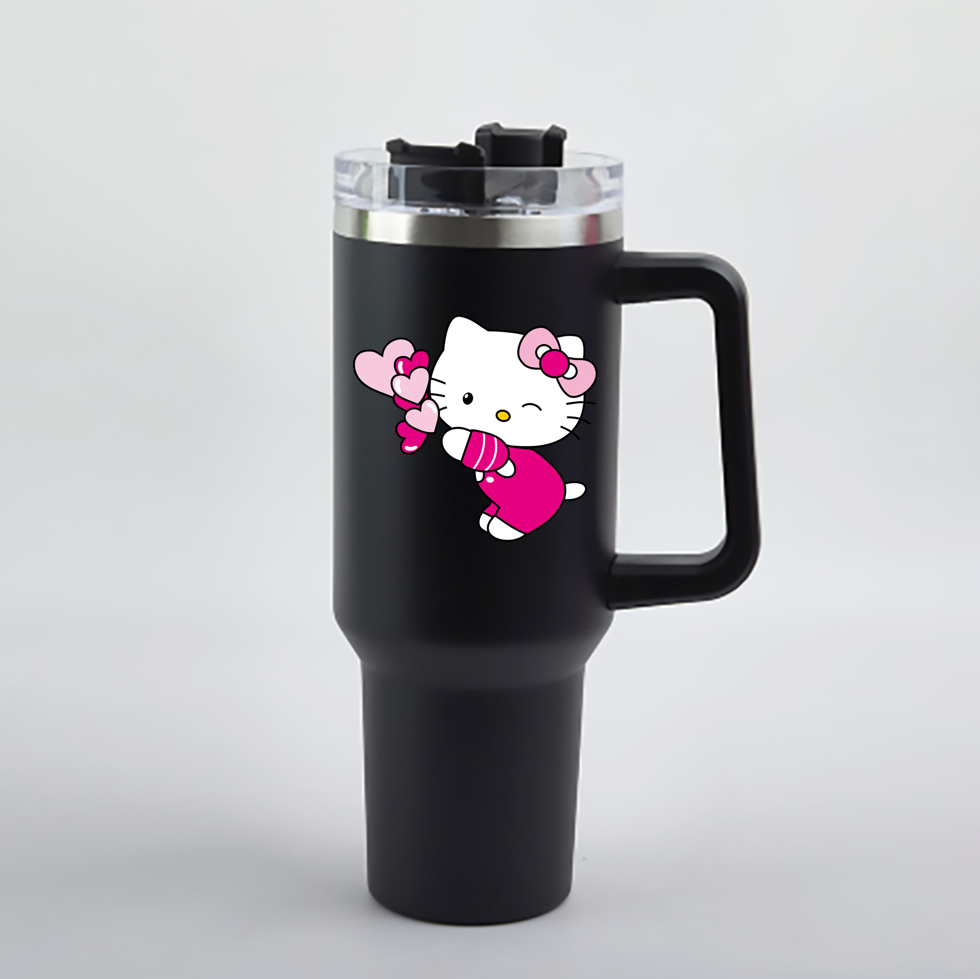 （画像用） Hello Kitty ハローキティ 1200mL車用タンブラー - クリスタルステッカー（プラスチックストロー付き）