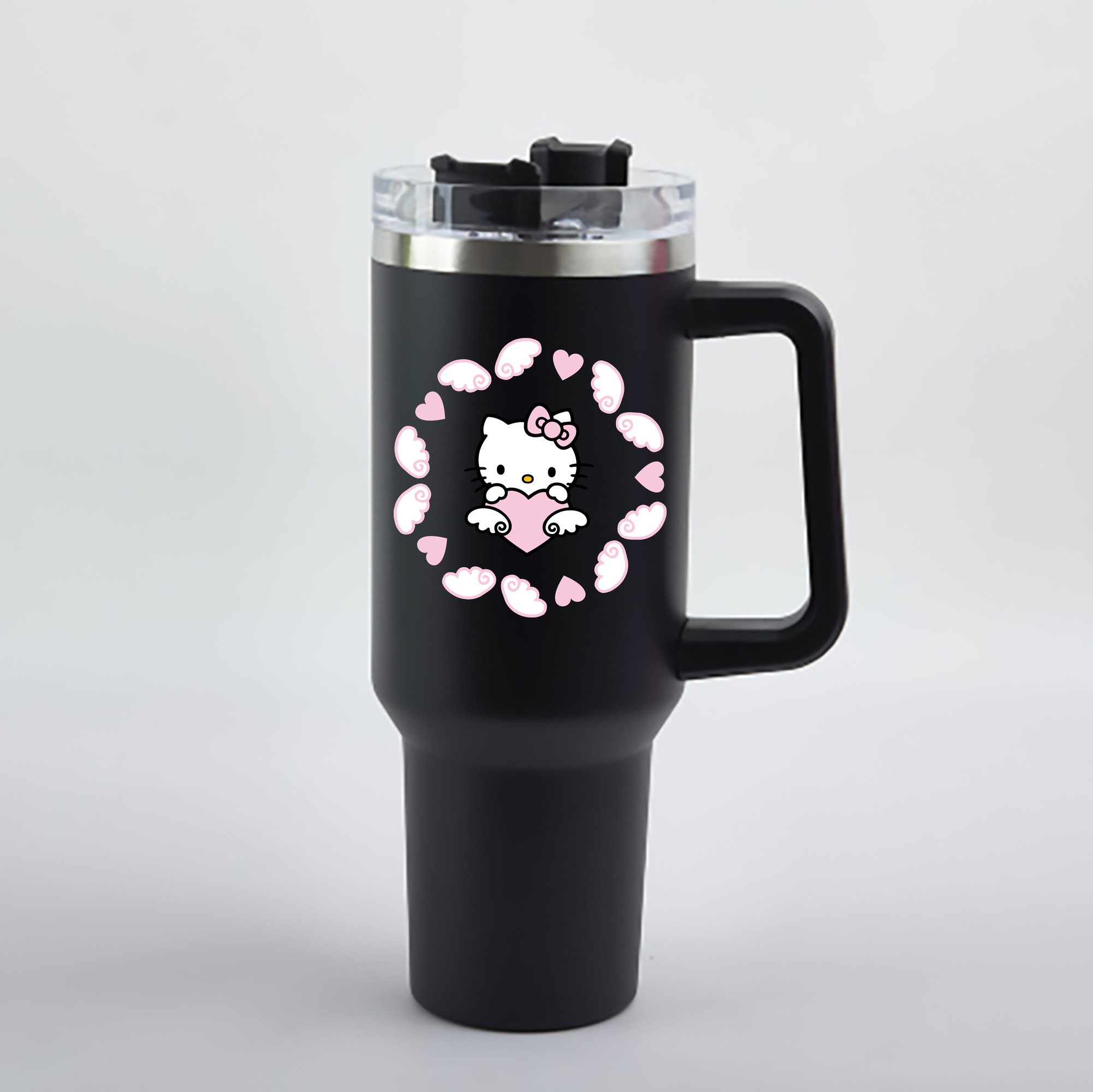 （画像用） Hello Kitty ハローキティ 1200mL車用タンブラー - クリスタルステッカー（プラスチックストロー付き）