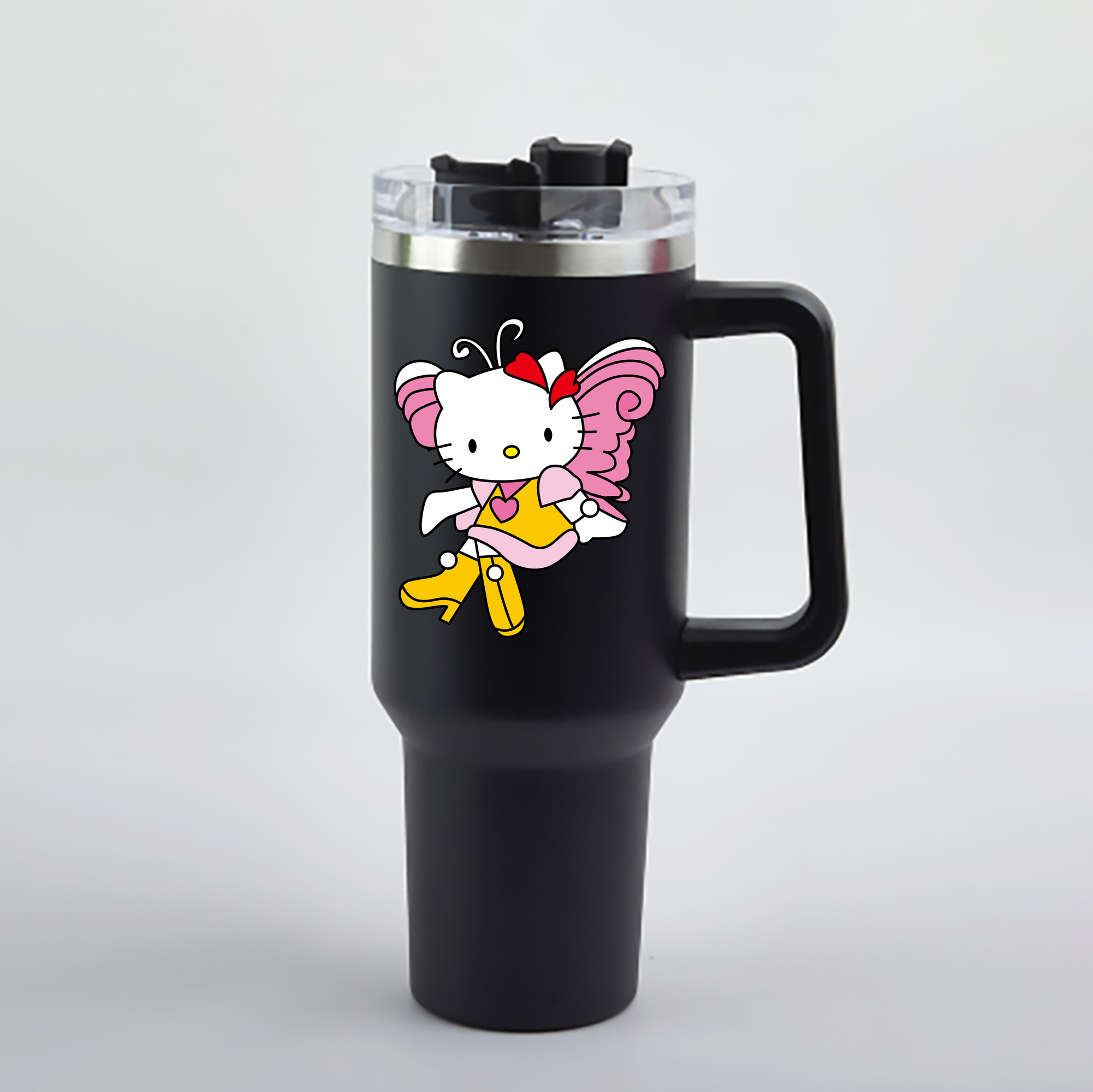 （画像用） Hello Kitty ハローキティ 1200mL車用タンブラー - クリスタルステッカー（プラスチックストロー付き）
