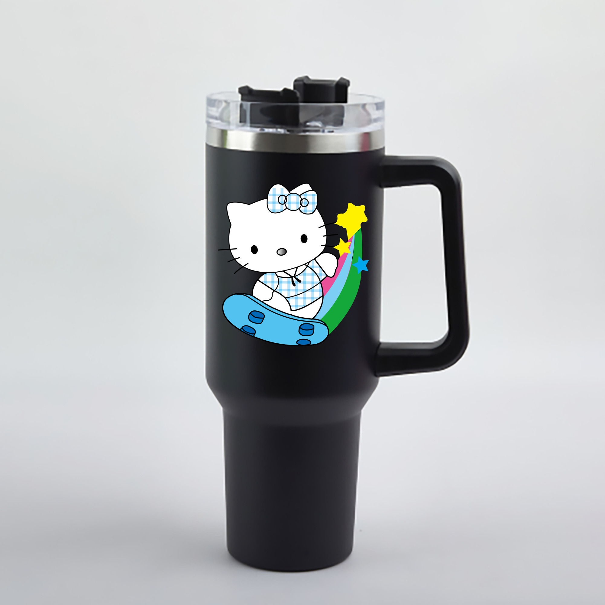 （画像用） Hello Kitty ハローキティ 1200mL車用タンブラー - クリスタルステッカー（プラスチックストロー付き）