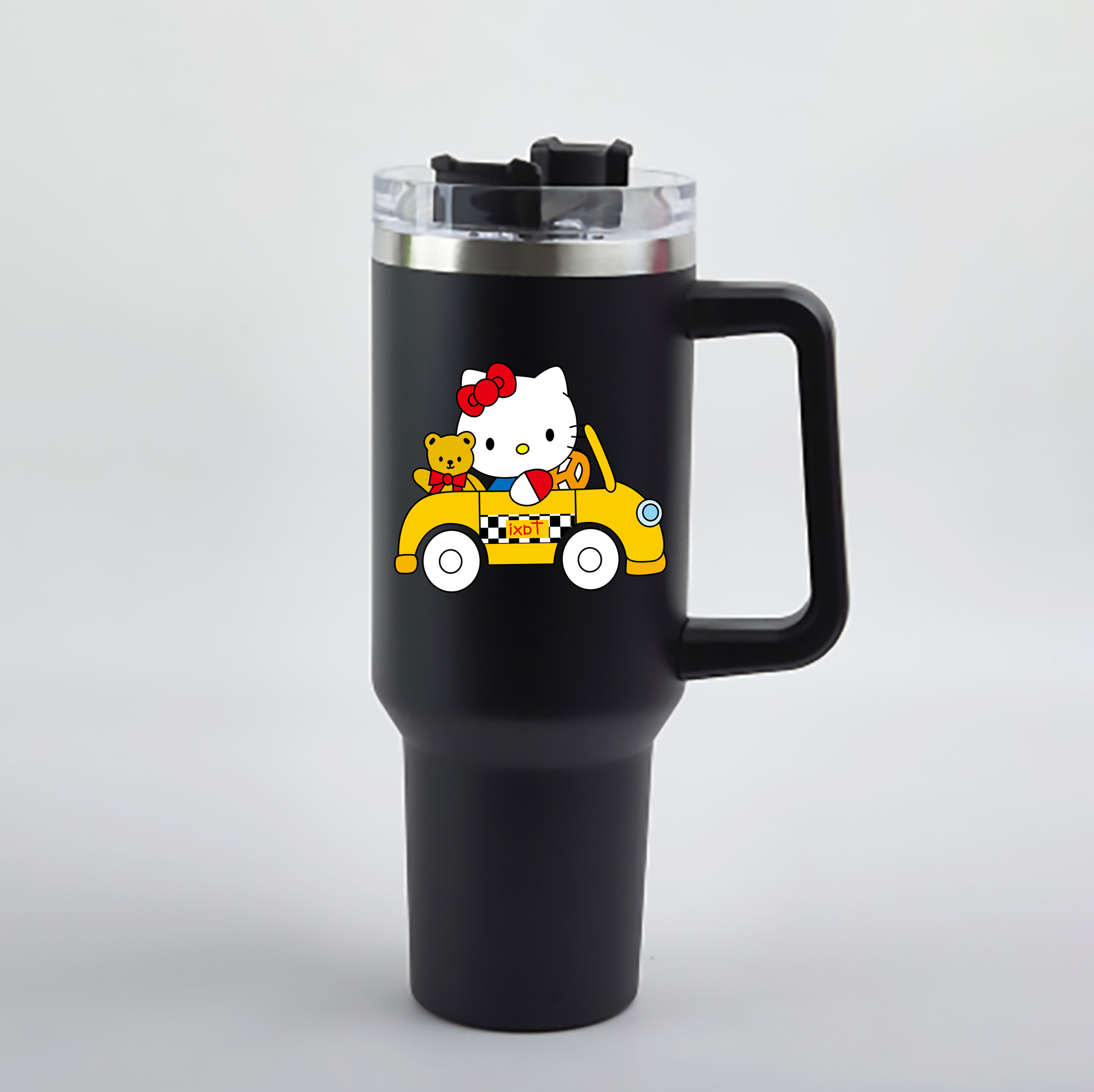 （画像用） Hello Kitty ハローキティ 1200mL車用タンブラー - クリスタルステッカー（プラスチックストロー付き）