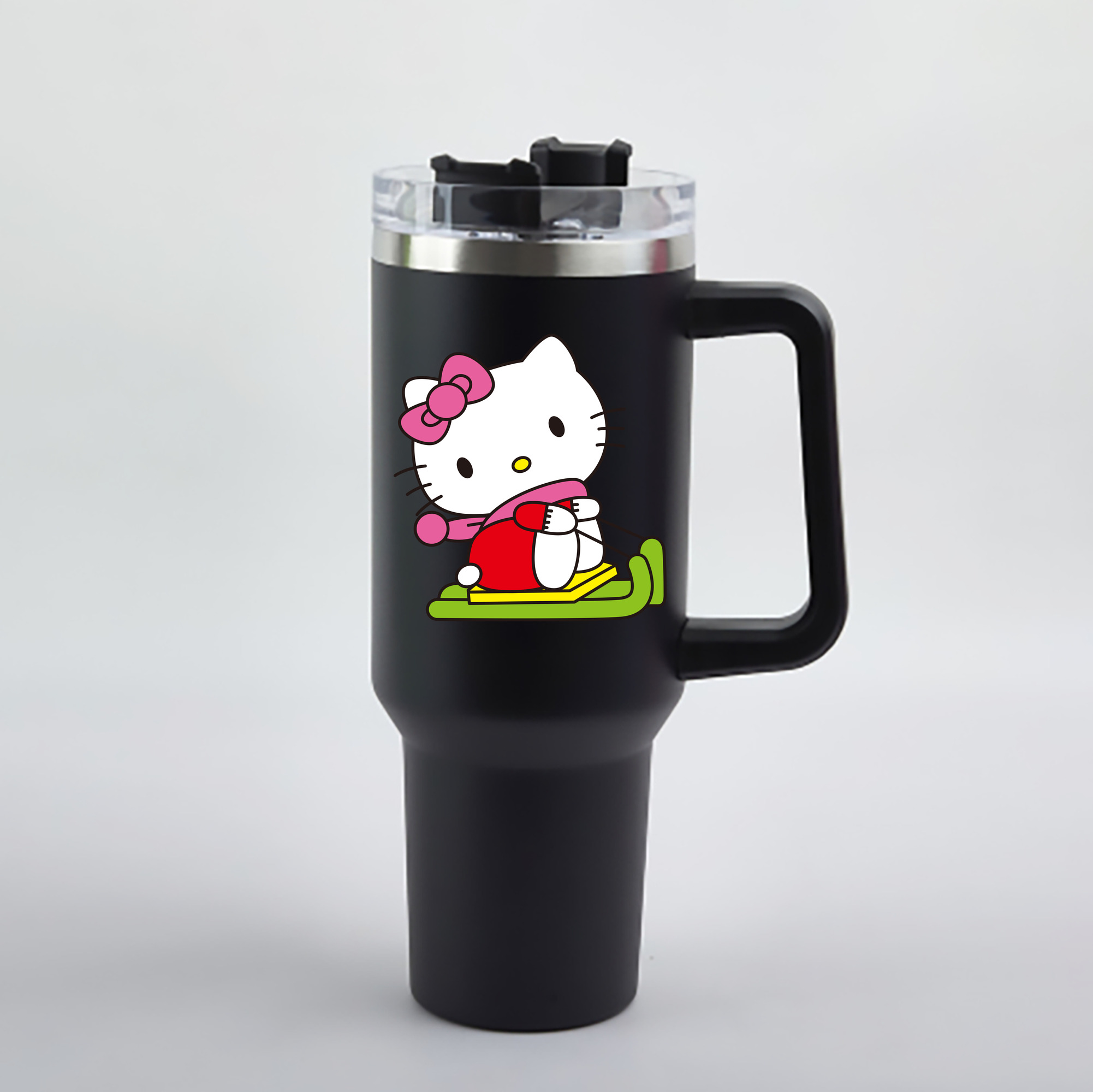 （画像用） Hello Kitty ハローキティ 1200mL車用タンブラー - クリスタルステッカー（プラスチックストロー付き）