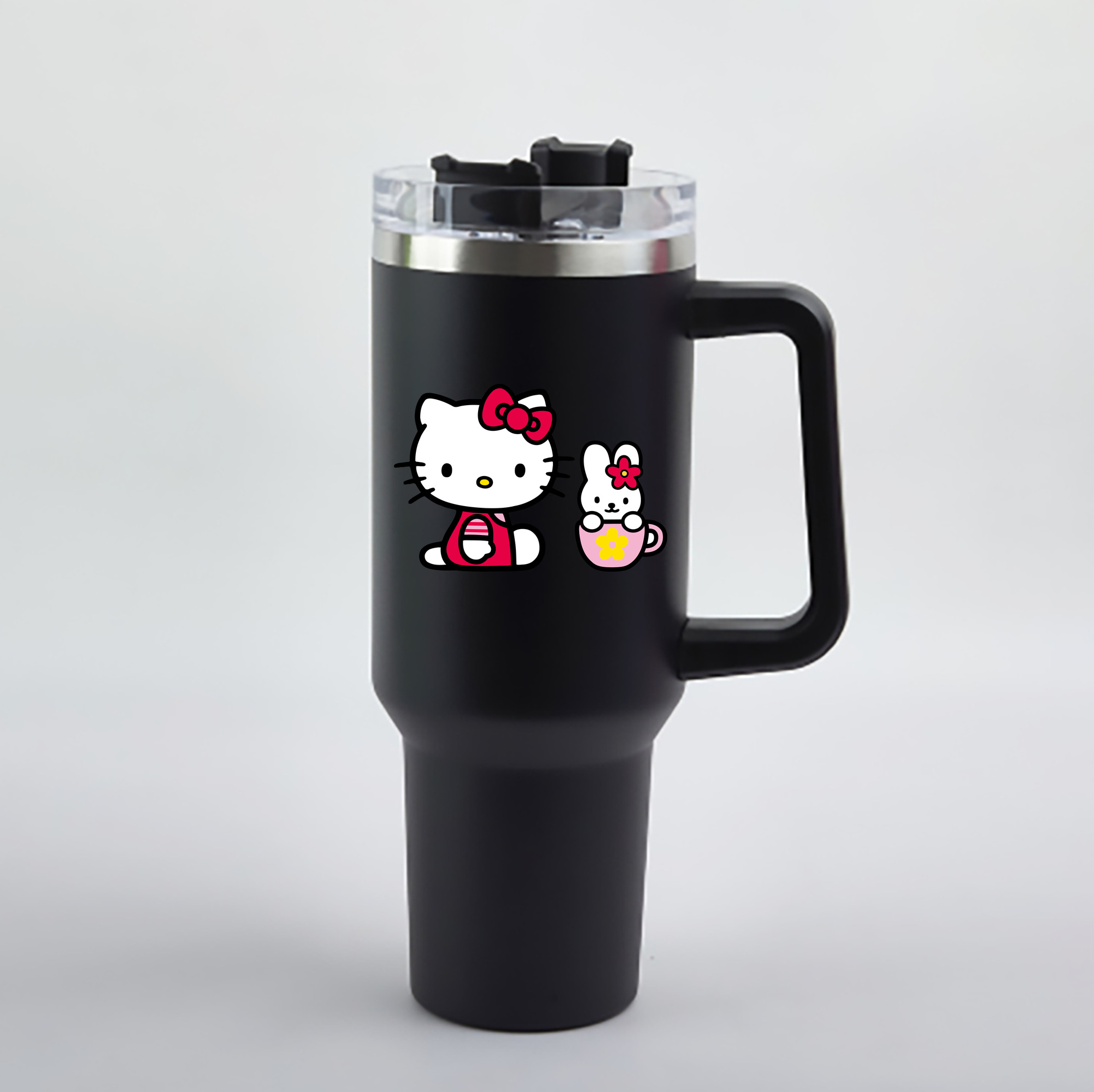 （画像用） Hello Kitty ハローキティ 1200mL車用タンブラー - クリスタルステッカー（プラスチックストロー付き）