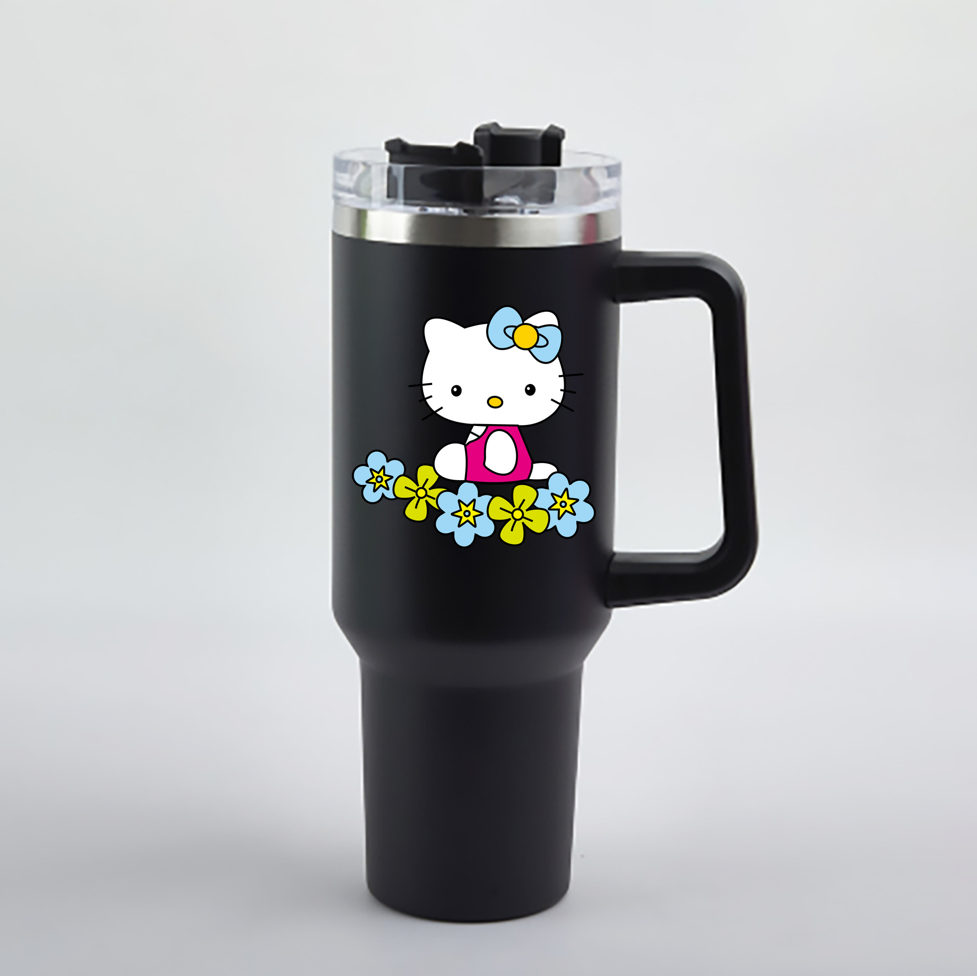 （画像用） Hello Kitty ハローキティ 1200mL車用タンブラー - クリスタルステッカー（プラスチックストロー付き）