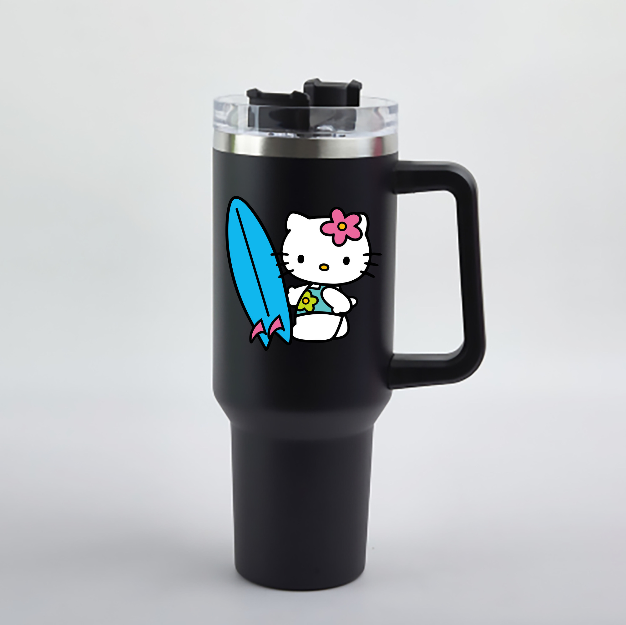 （画像用） Hello Kitty ハローキティ 1200mL車用タンブラー - クリスタルステッカー（プラスチックストロー付き）