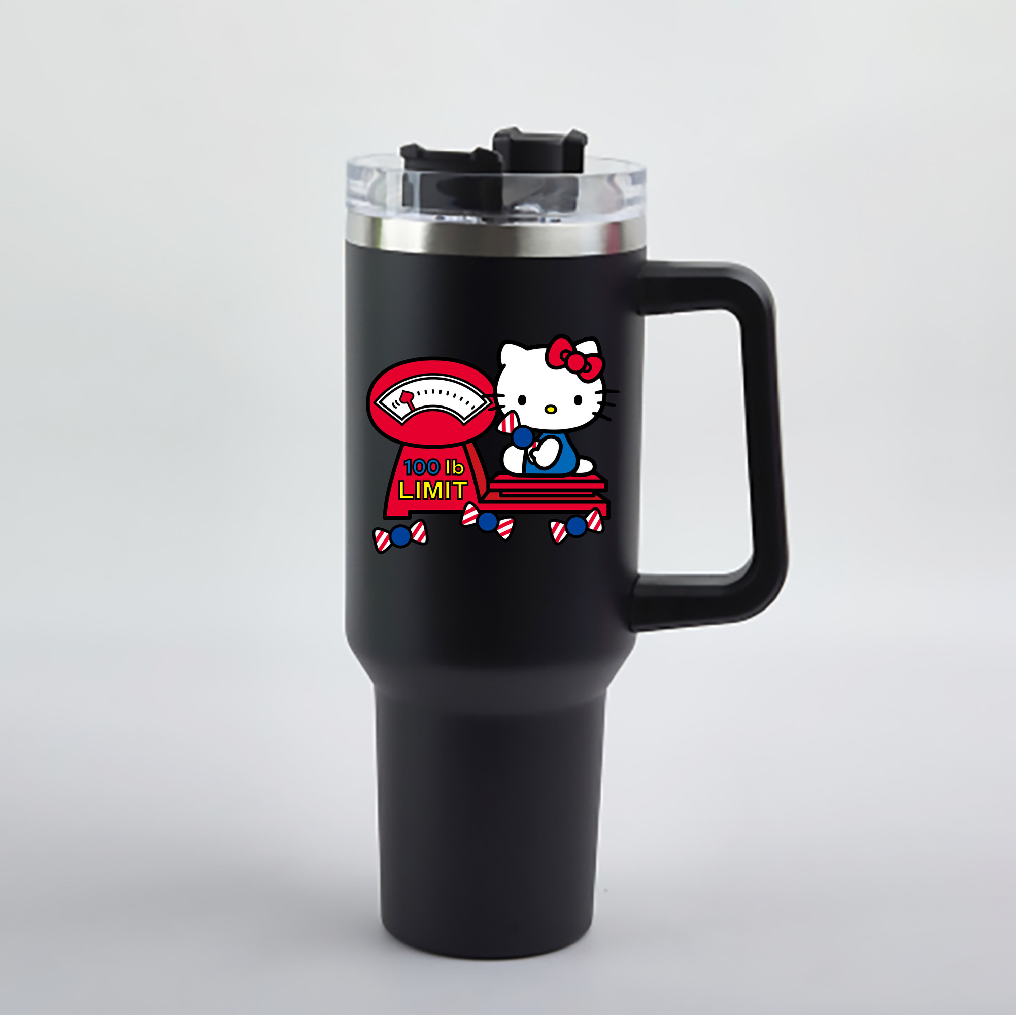 （画像用） Hello Kitty ハローキティ 1200mL車用タンブラー - クリスタルステッカー（プラスチックストロー付き）