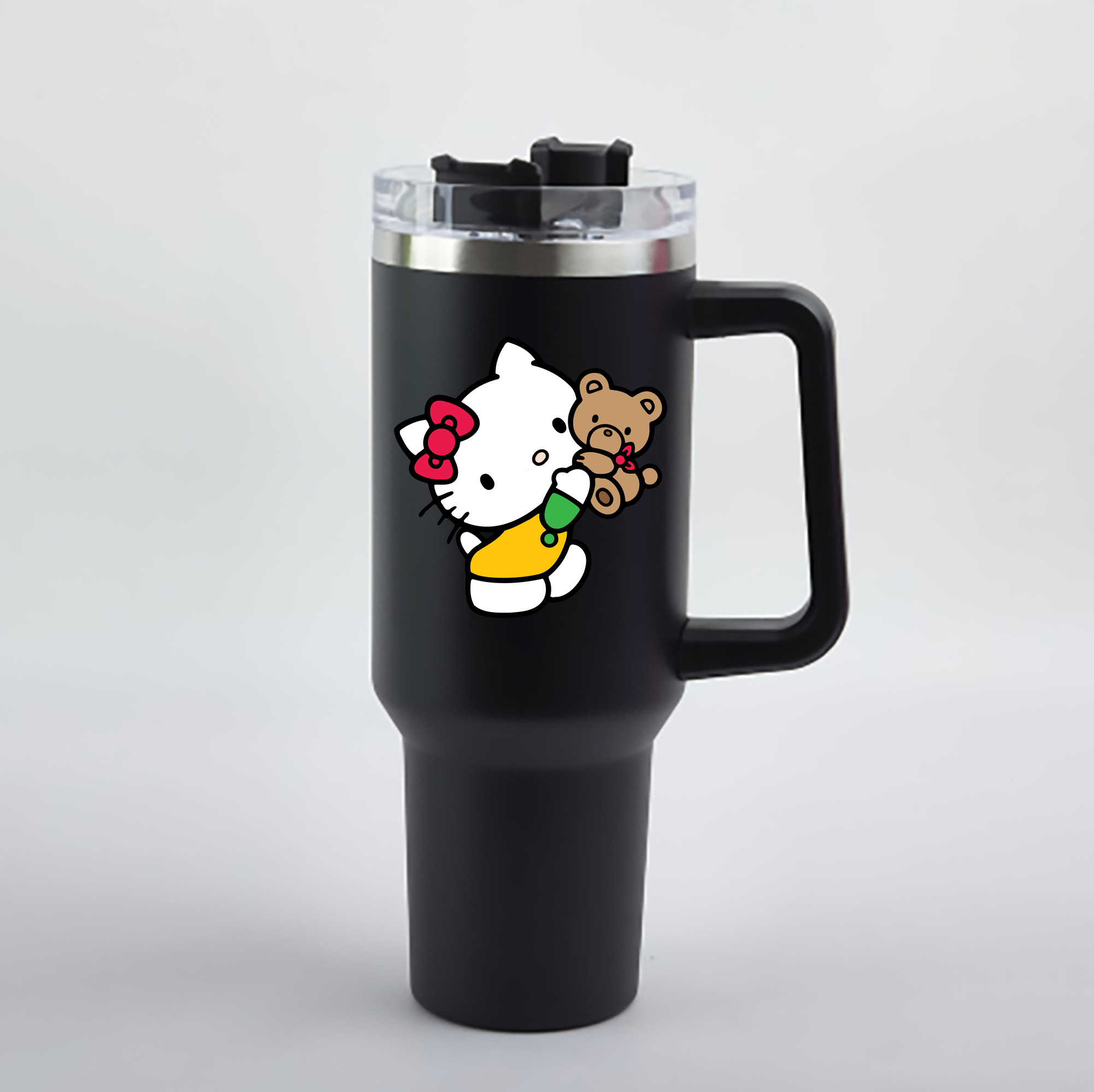 （画像用） Hello Kitty ハローキティ 1200mL車用タンブラー - クリスタルステッカー（プラスチックストロー付き）