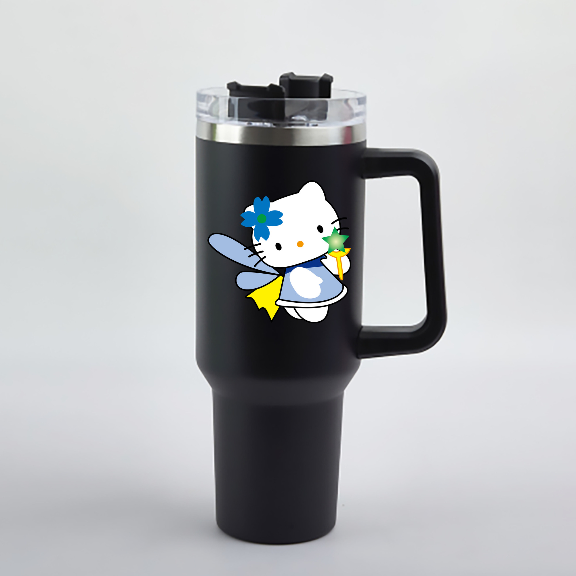 （画像用） Hello Kitty ハローキティ 1200mL車用タンブラー - クリスタルステッカー（プラスチックストロー付き）