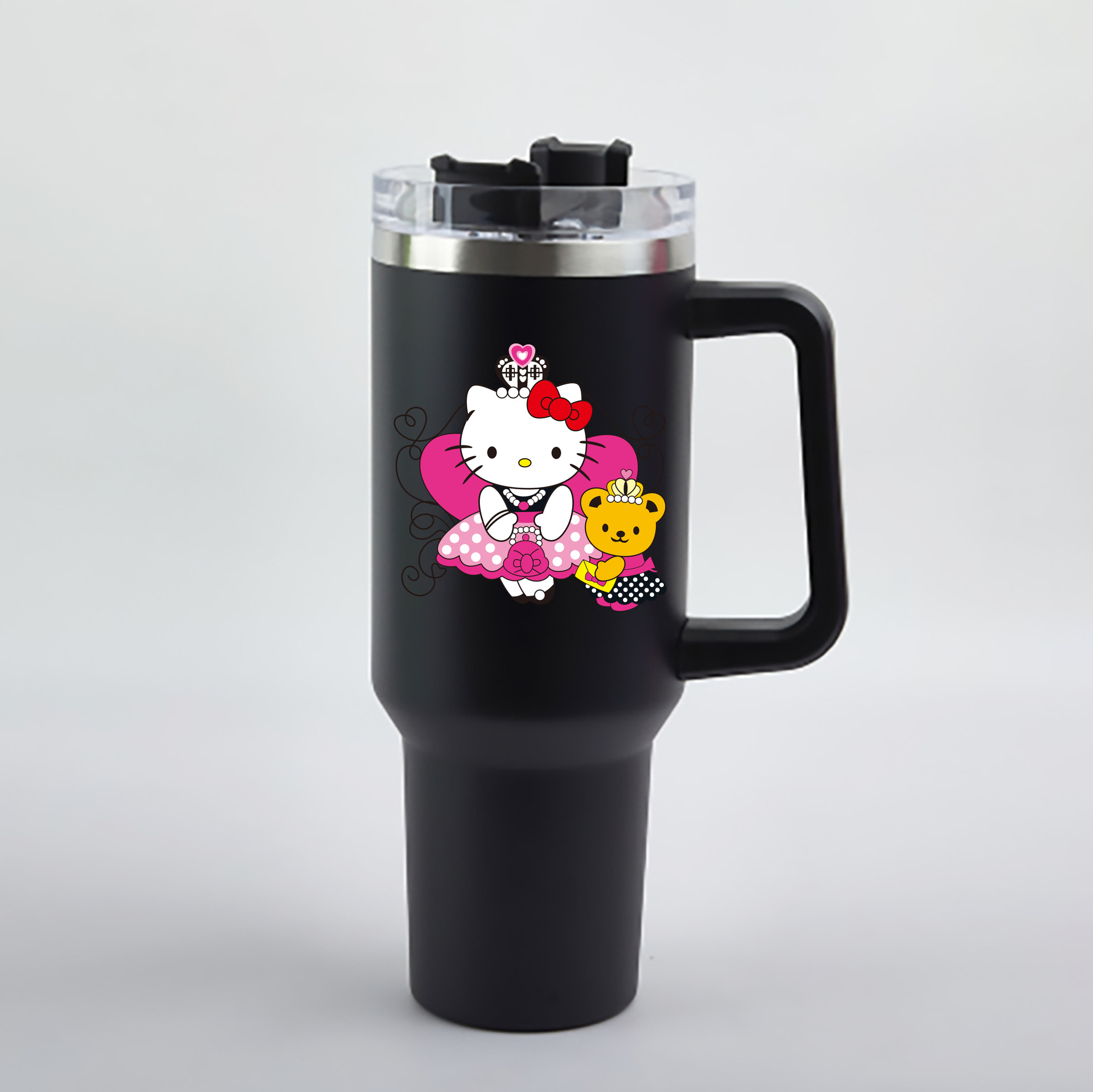 （画像用） Hello Kitty ハローキティ 1200mL車用タンブラー - クリスタルステッカー（プラスチックストロー付き）