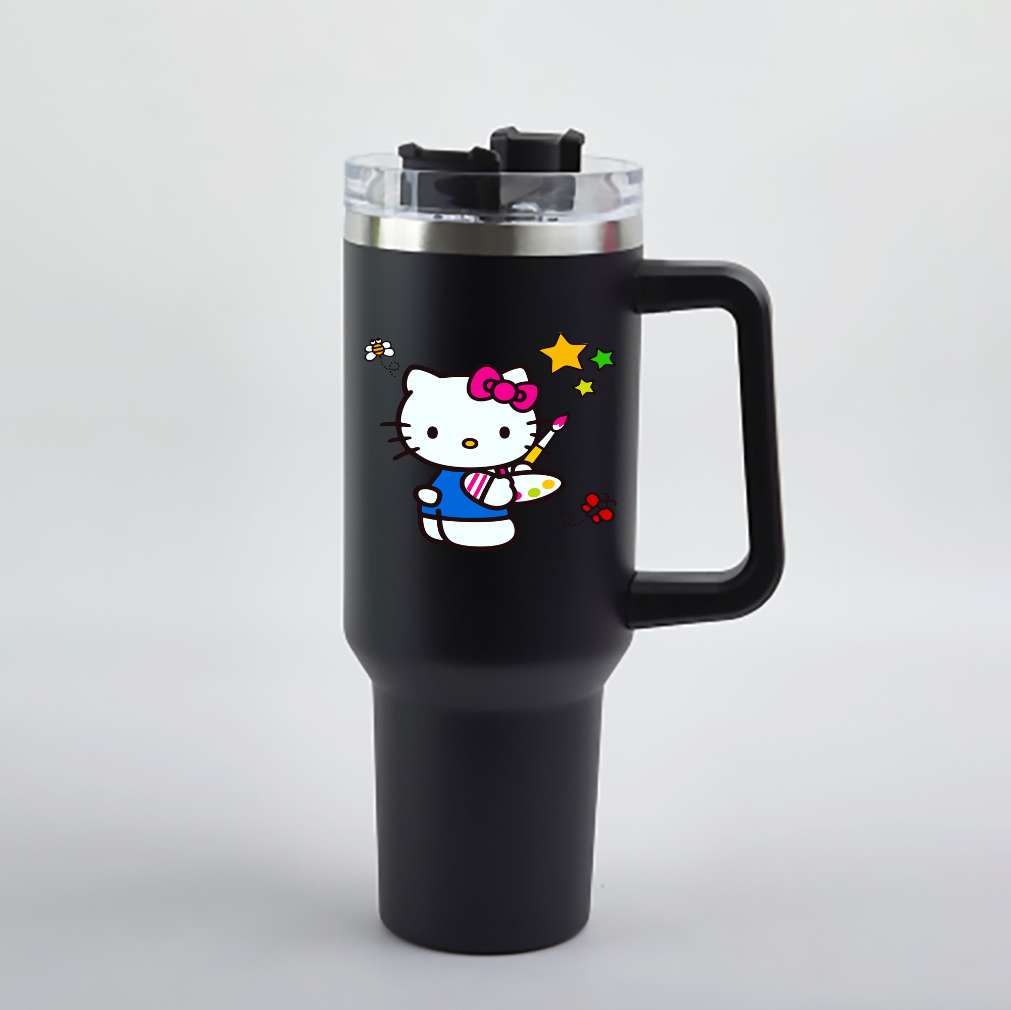 （画像用） Hello Kitty ハローキティ 1200mL車用タンブラー - クリスタルステッカー（プラスチックストロー付き）