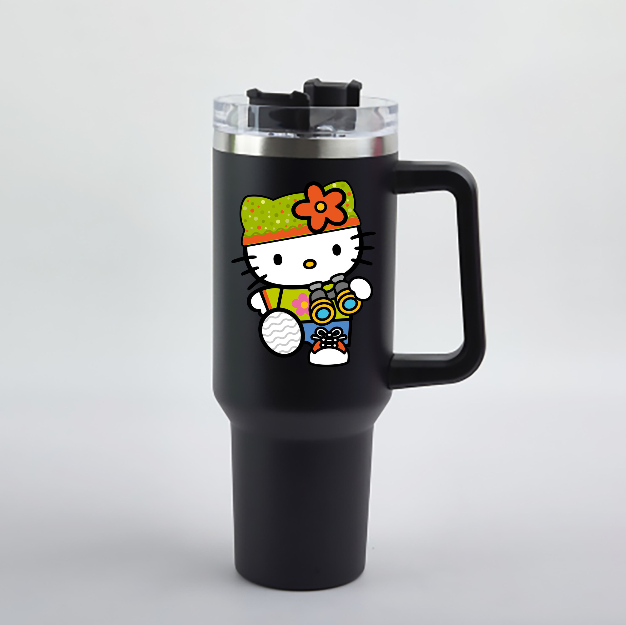 （画像用） Hello Kitty ハローキティ 1200mL車用タンブラー - クリスタルステッカー（プラスチックストロー付き）