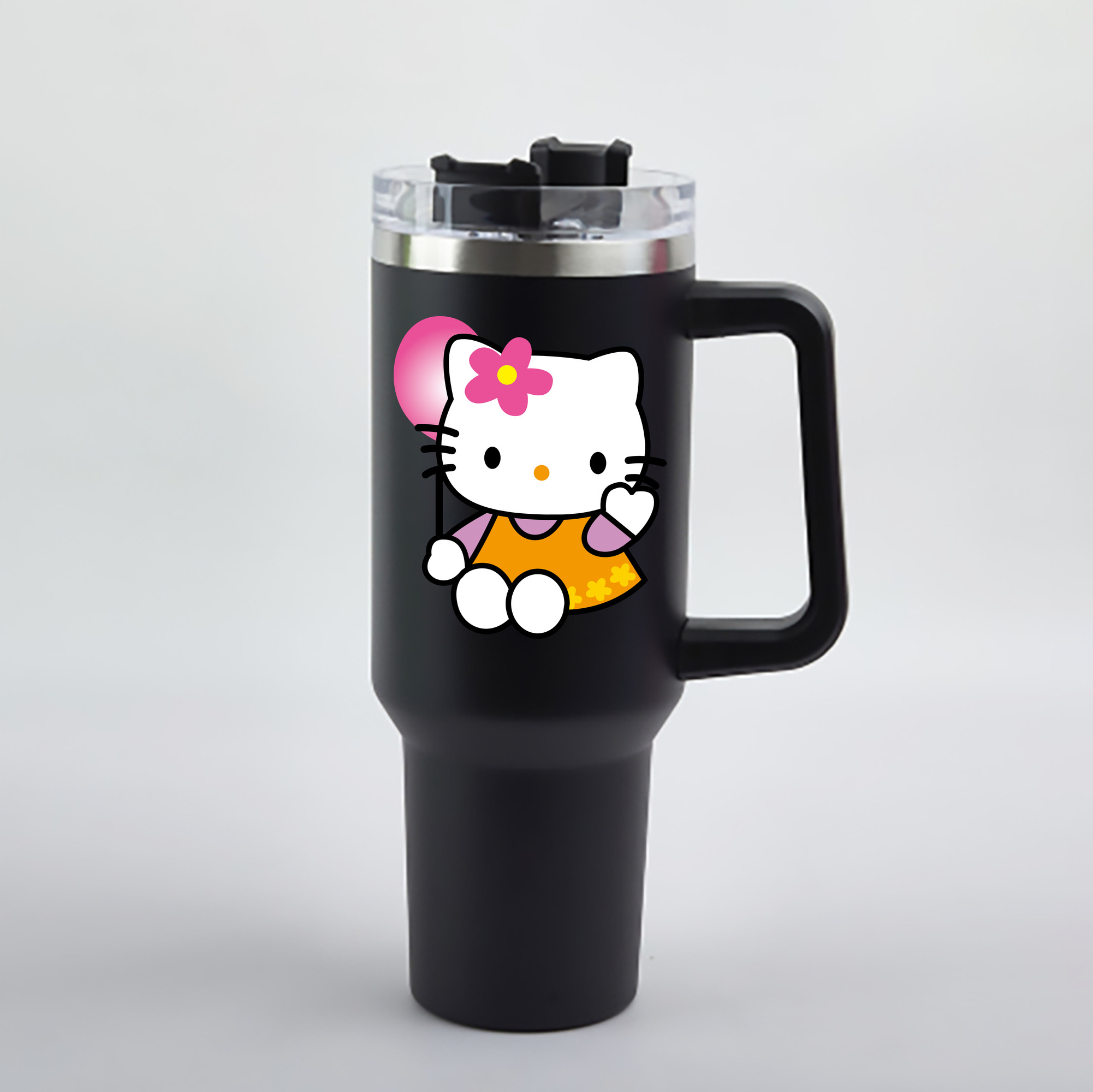 （画像用） Hello Kitty ハローキティ 1200mL車用タンブラー - クリスタルステッカー（プラスチックストロー付き）